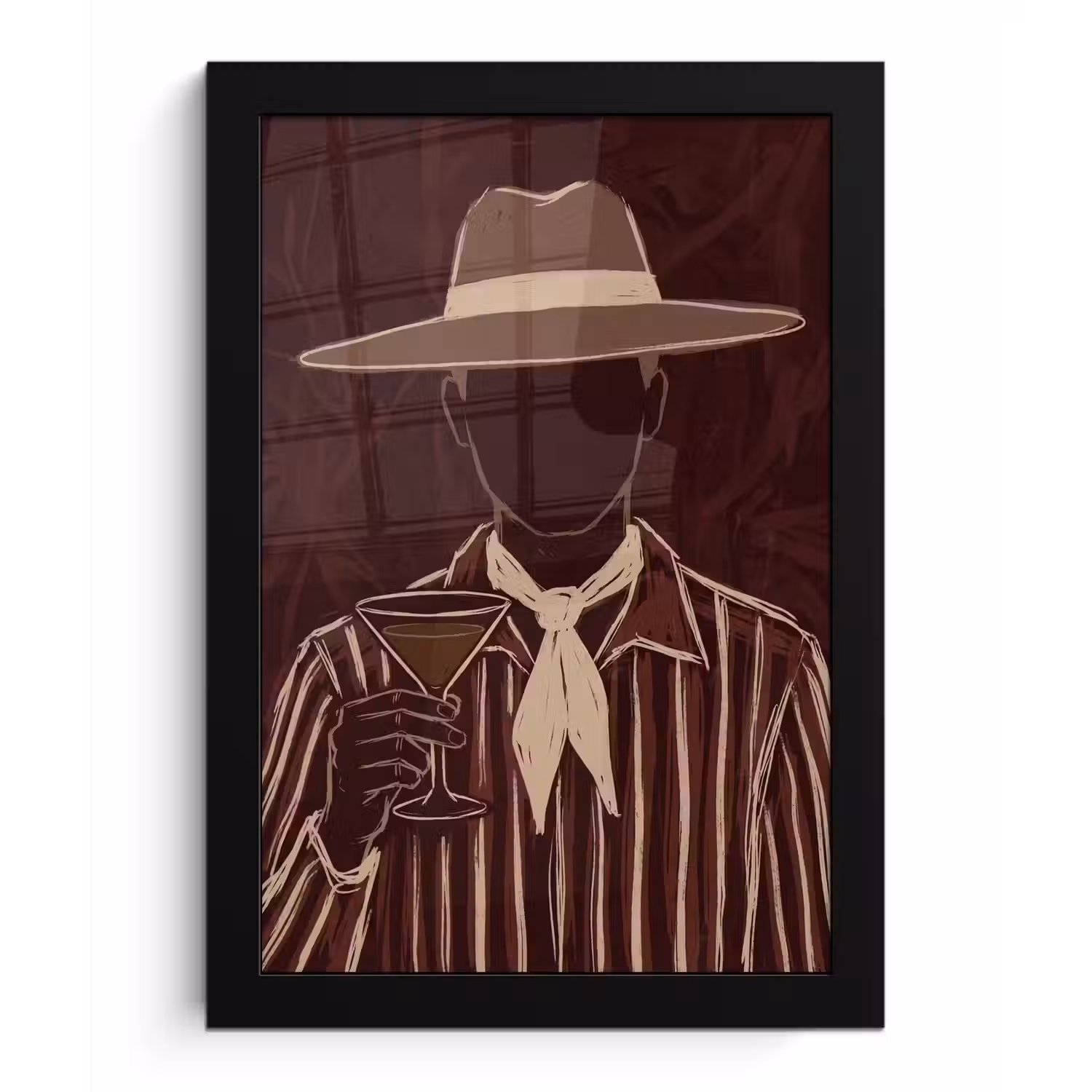 Mens - Hoed - Cocktail - Abstract - Bruin fotolijst zwart zonder passe partout klein -3d
