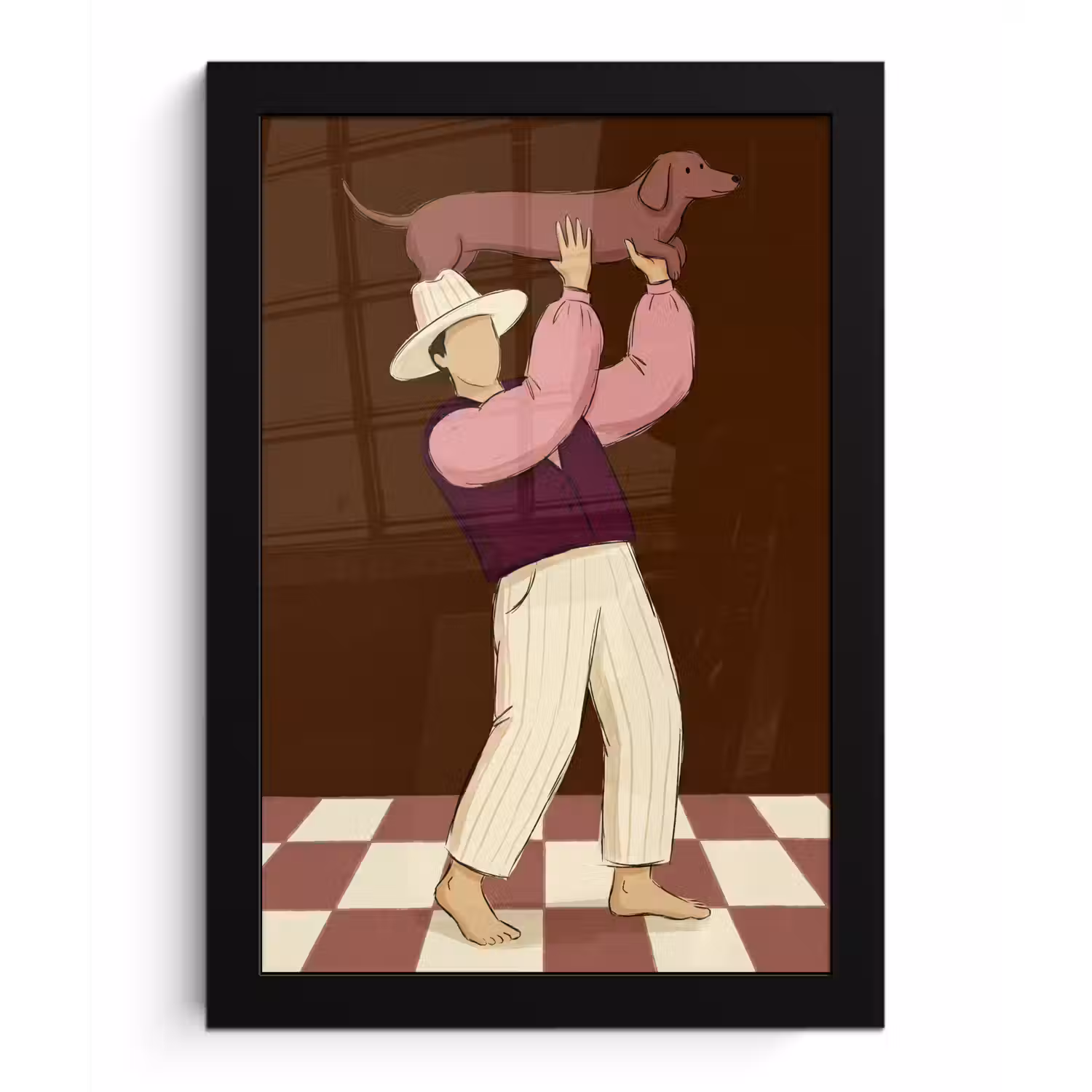 Mens - Hond - Dieren - Abstract - Roze fotolijst zwart zonder passe partout klein -3d