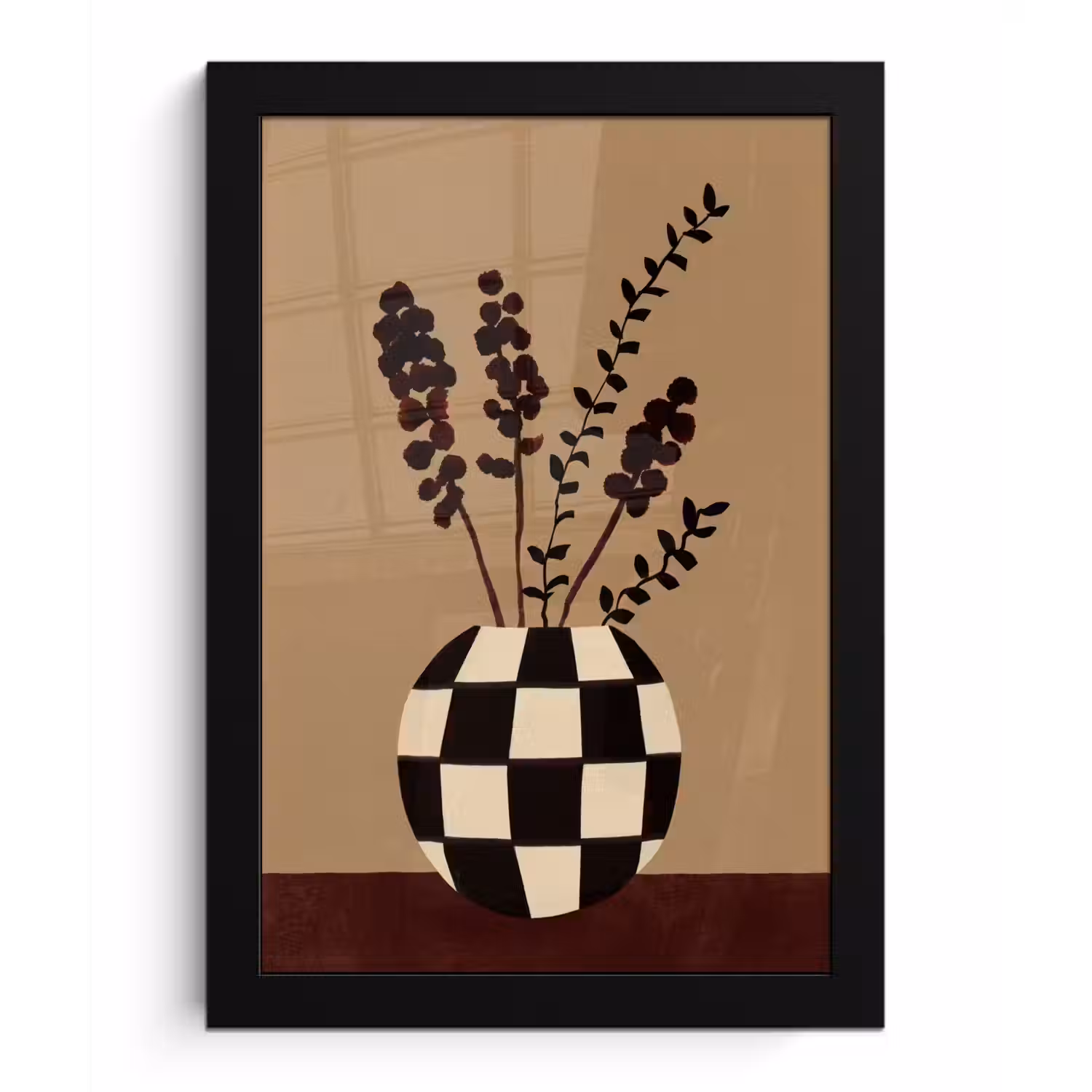 Minimalistisch - Vaas - Bloemen - Bruin fotolijst zwart zonder passe partout klein -3d