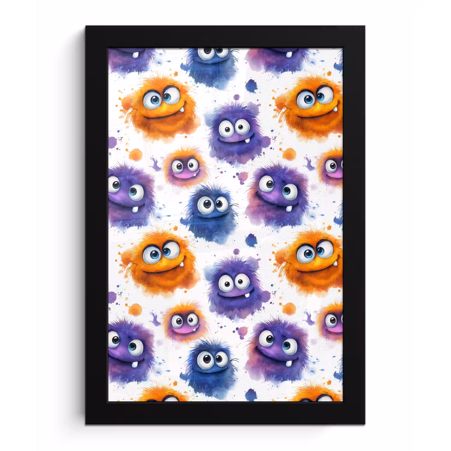 Monstertjes - Aquarel - Kleurrijk fotolijst zwart zonder passe partout klein 224 -3d