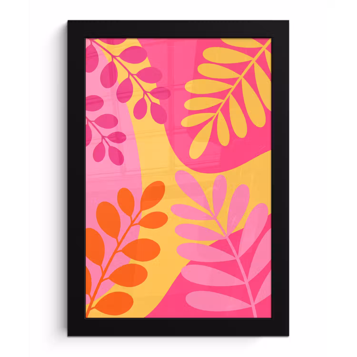 Natuur - Bladeren - Abstract - Roze - Geel fotolijst zwart zonder passe partout klein -3d