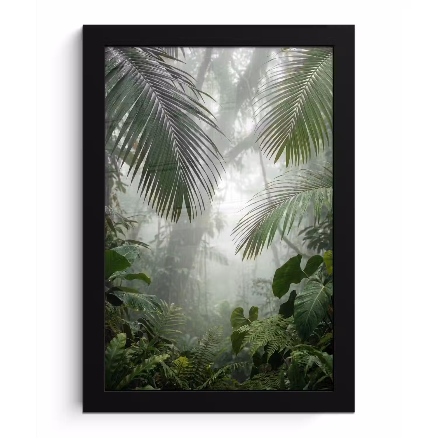Natuur - Jungle - Mist - Tropisch - Groen fotolijst zwart zonder passe partout klein -3d