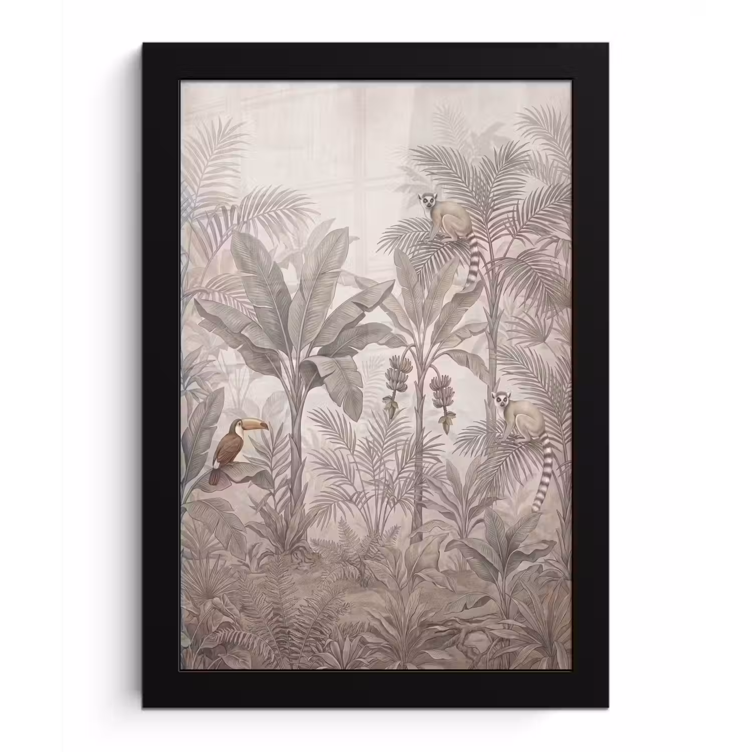 Natuur - Jungle - Ringstaartmaki - Bruin fotolijst zwart zonder passe partout klein -3d