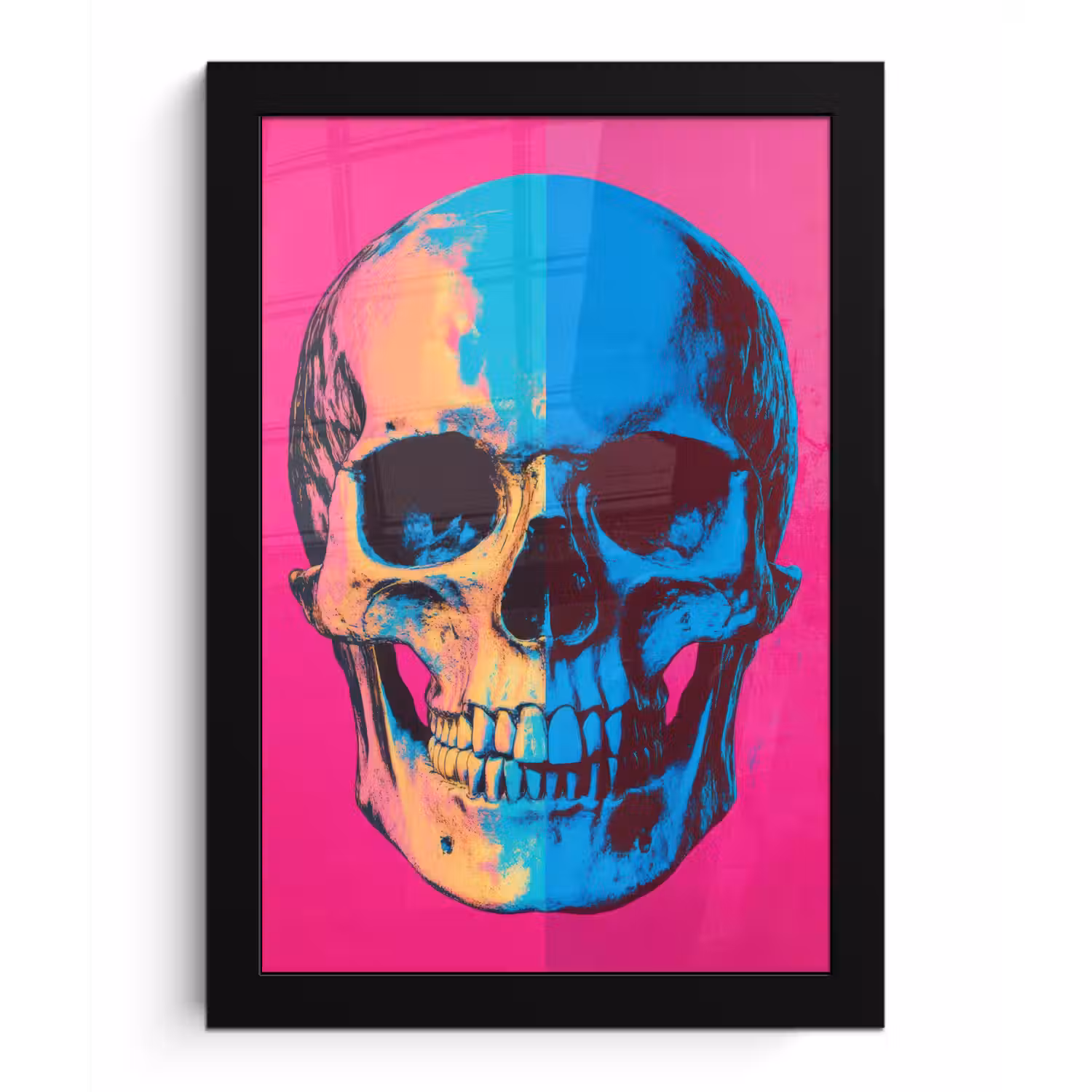 Neon - Blauw - Pop-art - Schedel fotolijst zwart zonder passe partout klein -3d