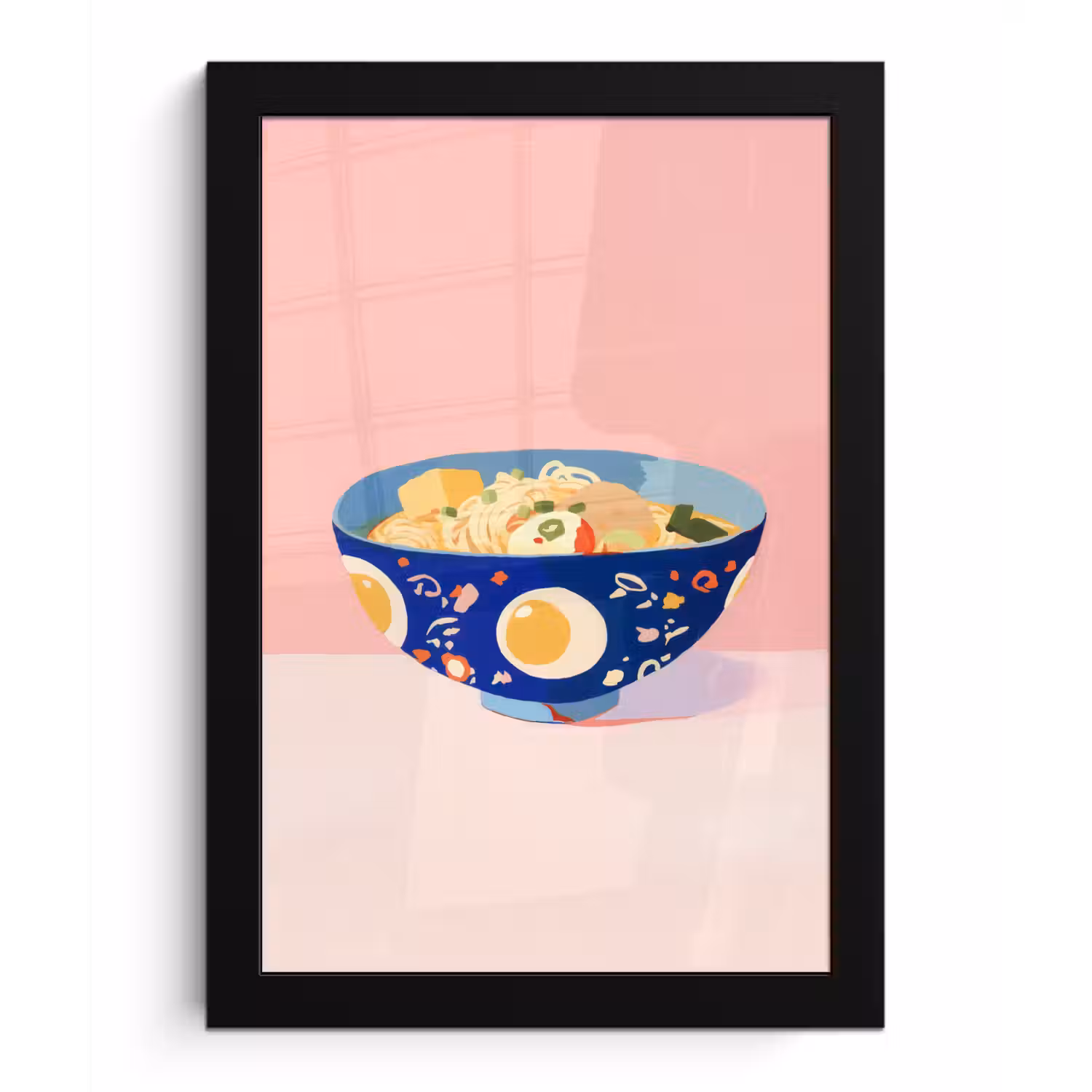 Noodles - Kom - Blauw - Illustratie fotolijst zwart zonder passe partout klein -3d