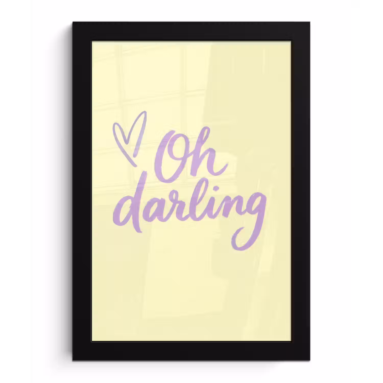Oh darling - Geel - Hart fotolijst zwart zonder passe partout klein -3d