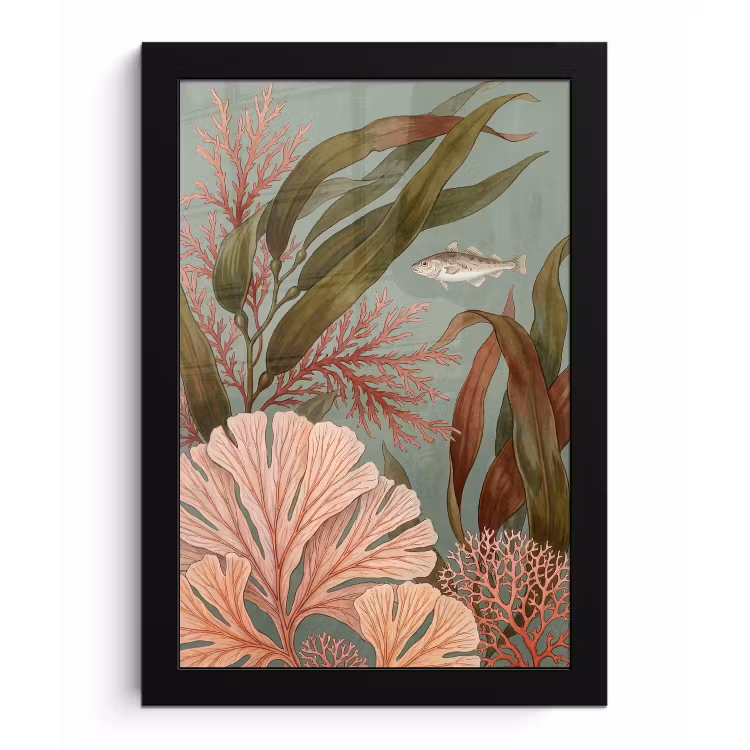 Onderwater - Planten - Vis - Vintage - Groen fotolijst zwart zonder passe partout klein -3d