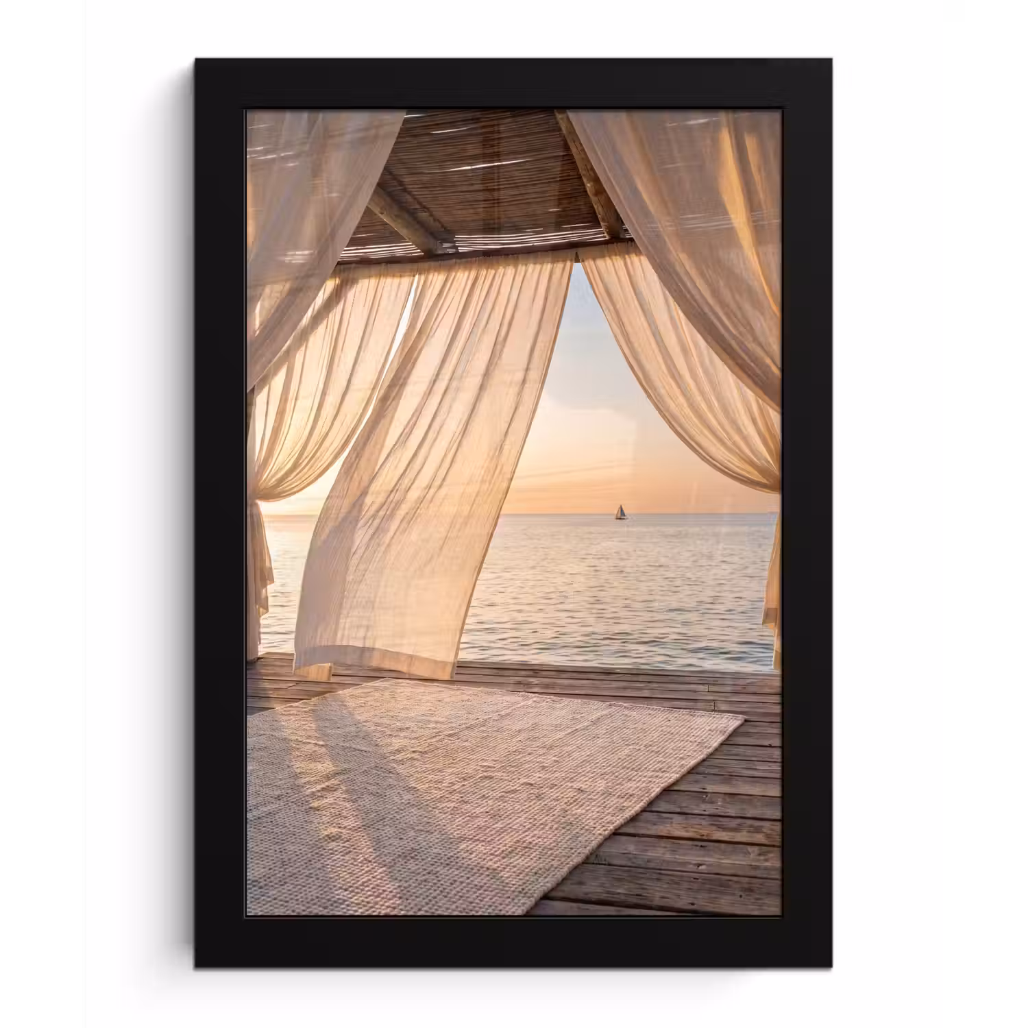 Overkapping - Zee - Zonsondergang - Vakantie - Rust fotolijst zwart zonder passe partout klein -3d