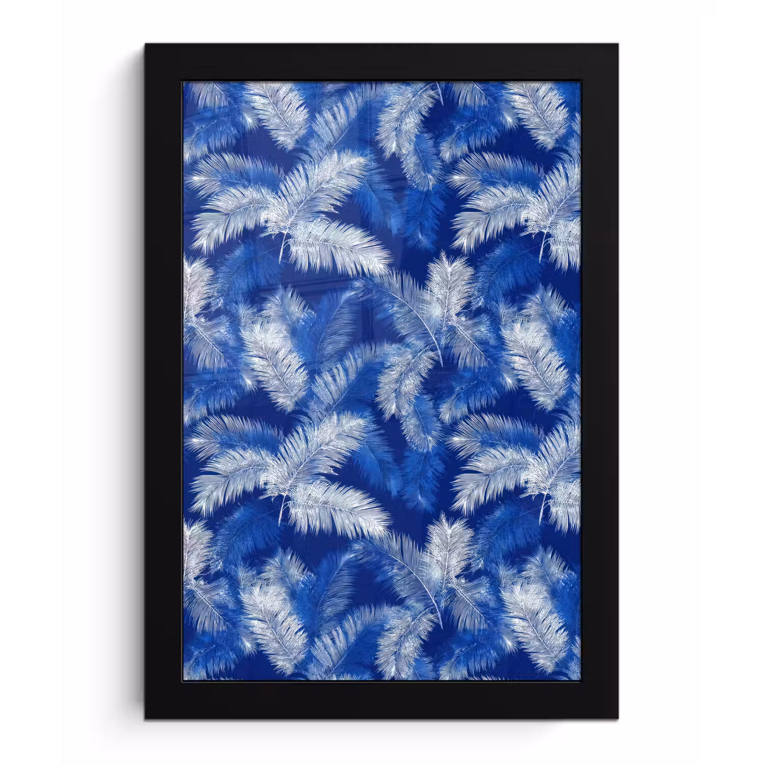 Palmblad - Patroon - Blauw fotolijst zwart zonder passe partout klein 224 -3d