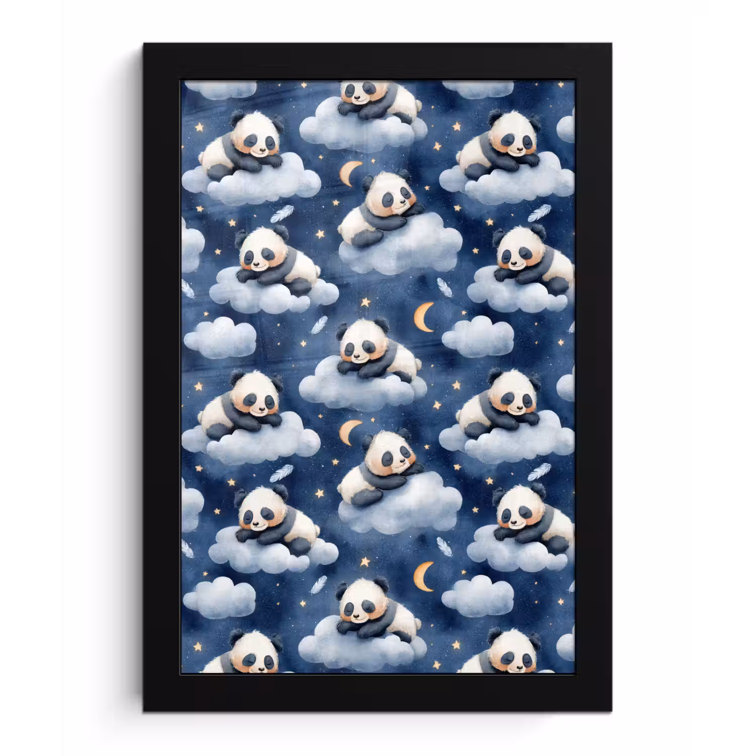 Panda's - Slapen - Blauw fotolijst zwart zonder passe partout klein 224 -3d