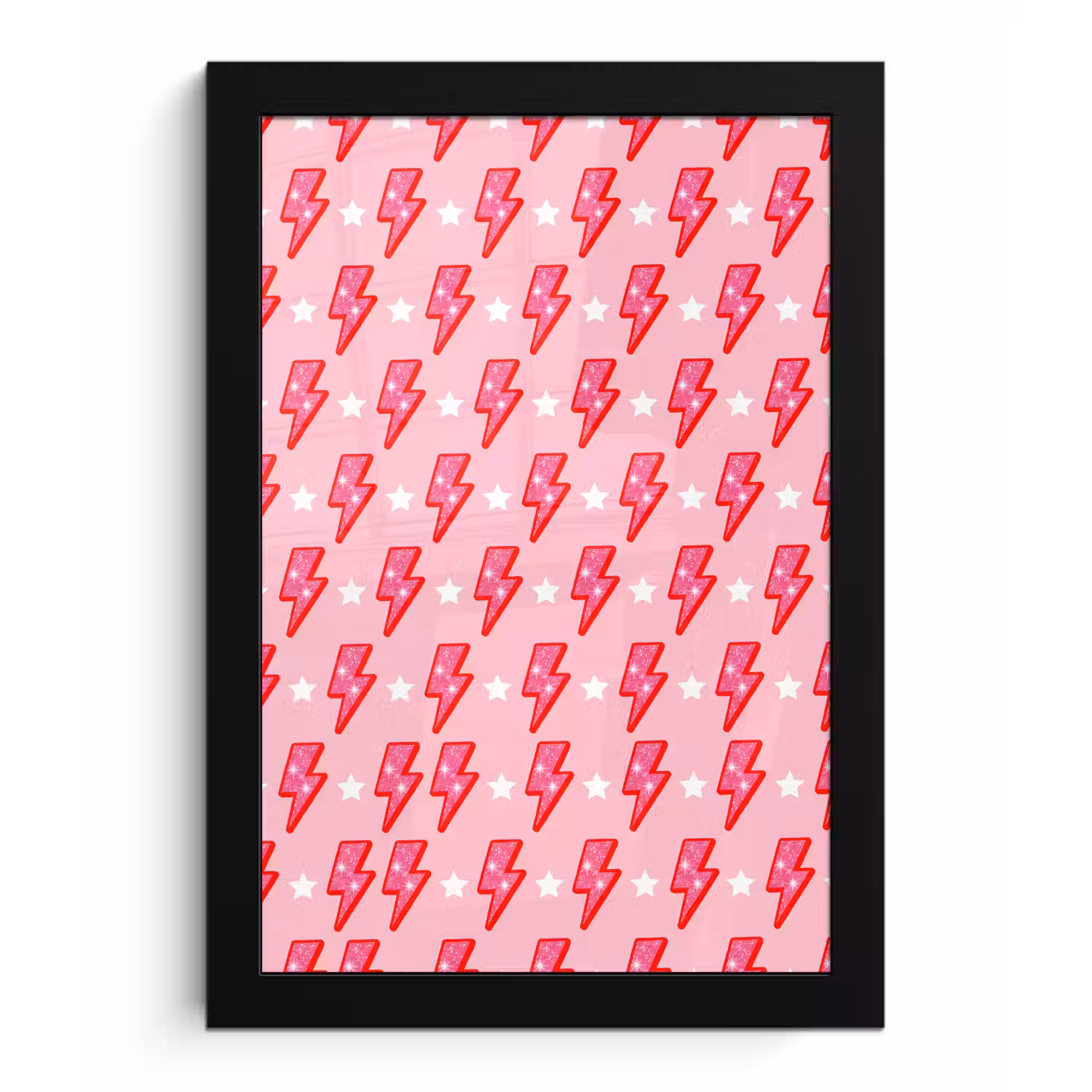 Patroon - Bliksem - Ster - Glitter - Roze fotolijst zwart zonder passe partout klein -3d