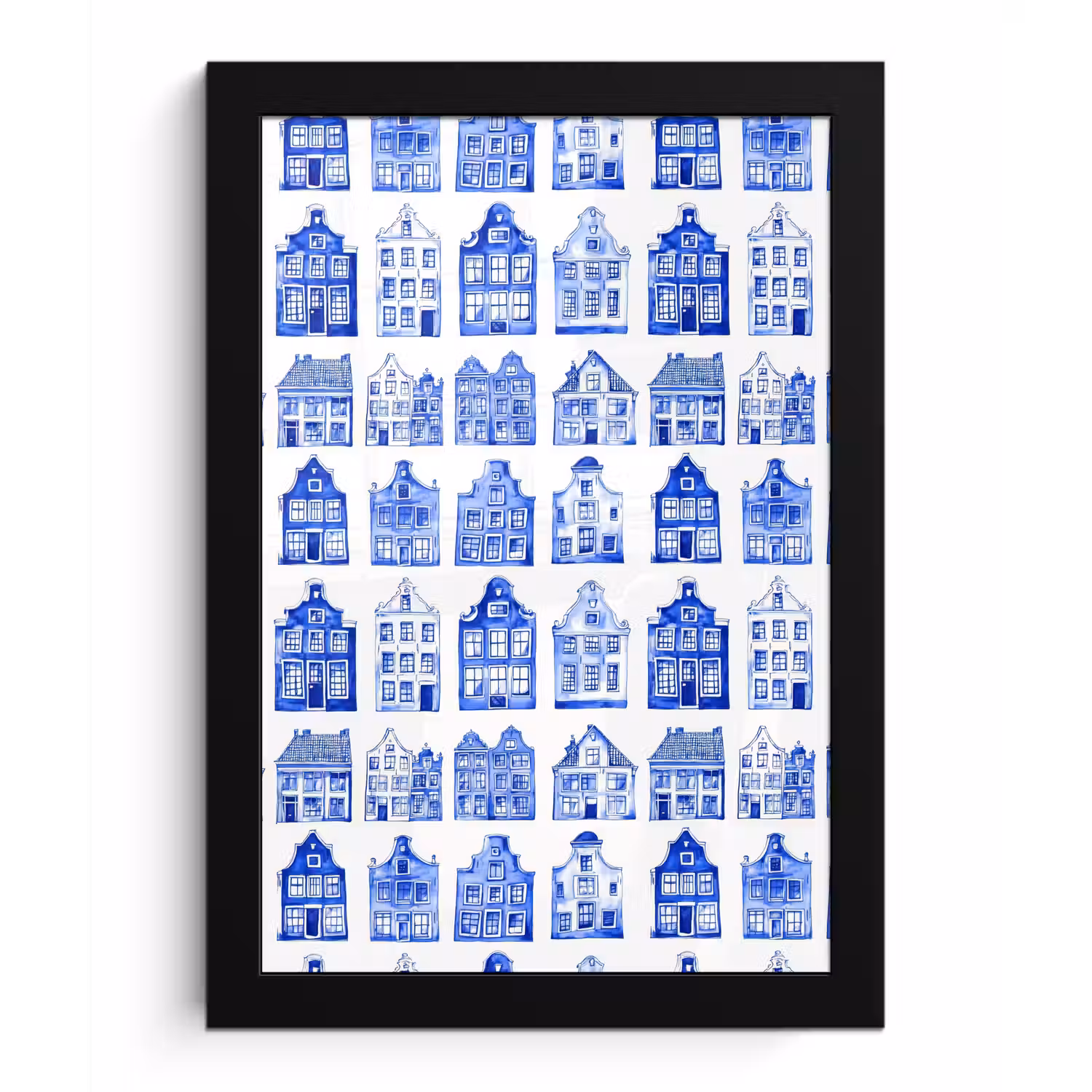 Patroon - Huizen - Blauw fotolijst zwart zonder passe partout klein 224 -3d