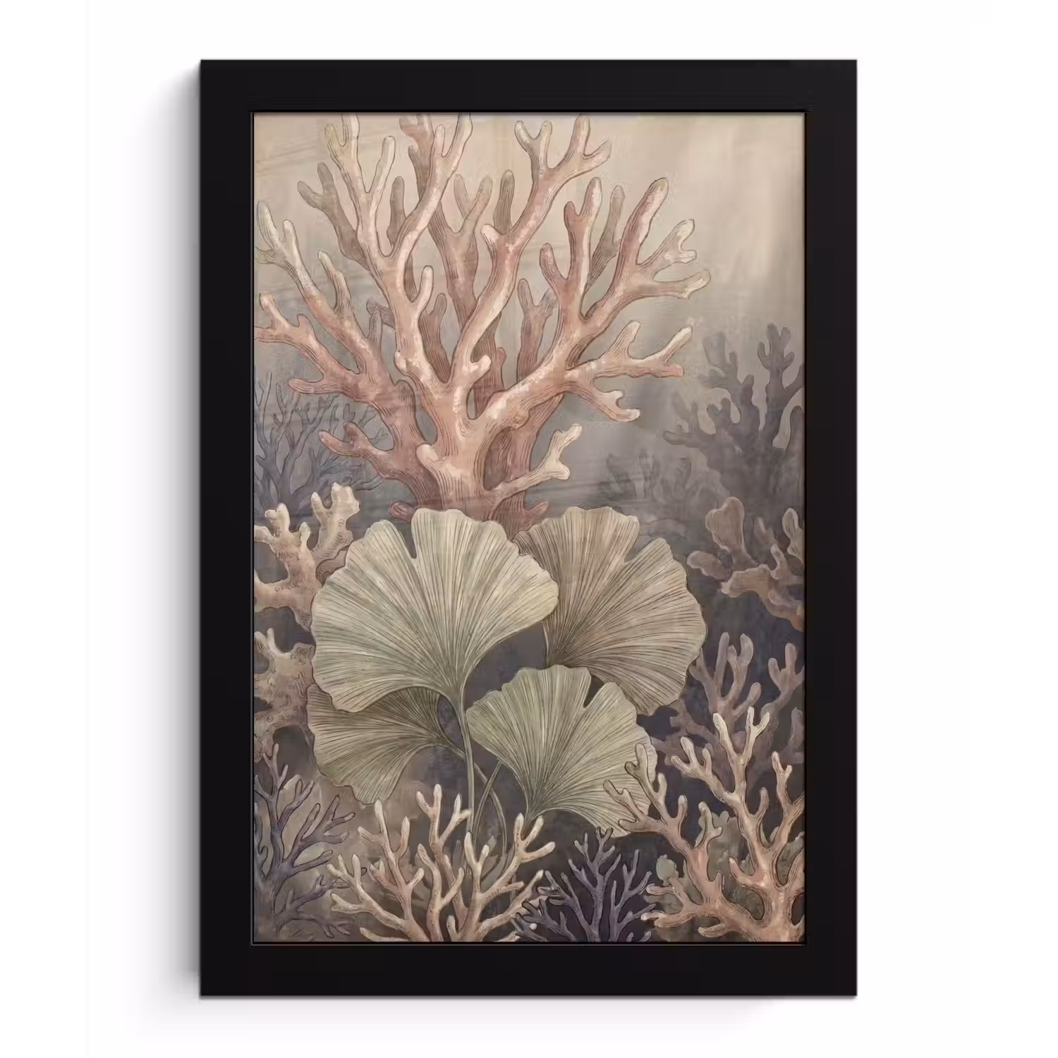 Plant - Bladeren - Zee - Illustratie - Groen fotolijst zwart zonder passe partout klein -3d