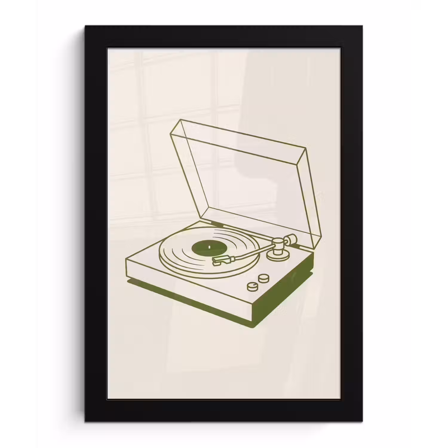 Platenspeler - Vinyl - Muziek - Minimalistisch - Groen fotolijst zwart zonder passe partout klein -3d