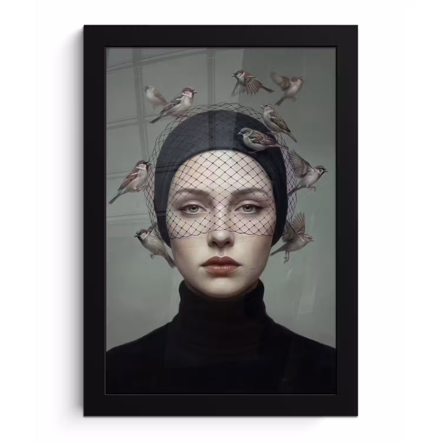 Portret - Vogels - Zwart fotolijst zwart zonder passe partout klein -3d
