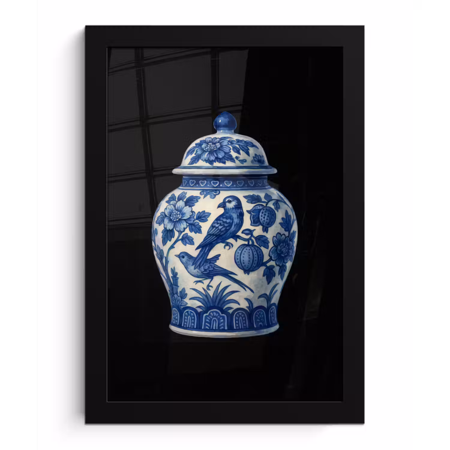 Pot - Delfts Blauw - Bloemen fotolijst zwart zonder passe partout klein -3d