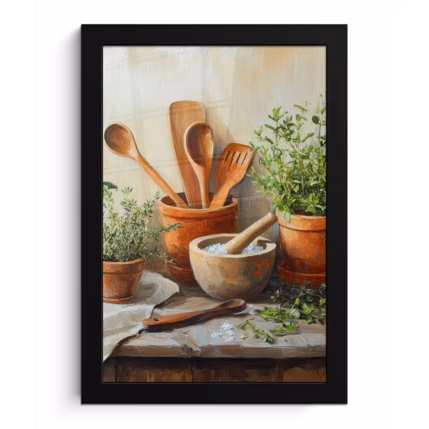 Potten - Kruiden - Hout fotolijst zwart zonder passe partout klein -3d