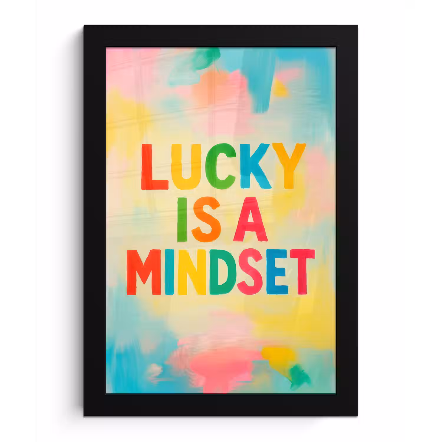 Quote - Lucky - Regenboogkleuren fotolijst zwart zonder passe partout klein -3d