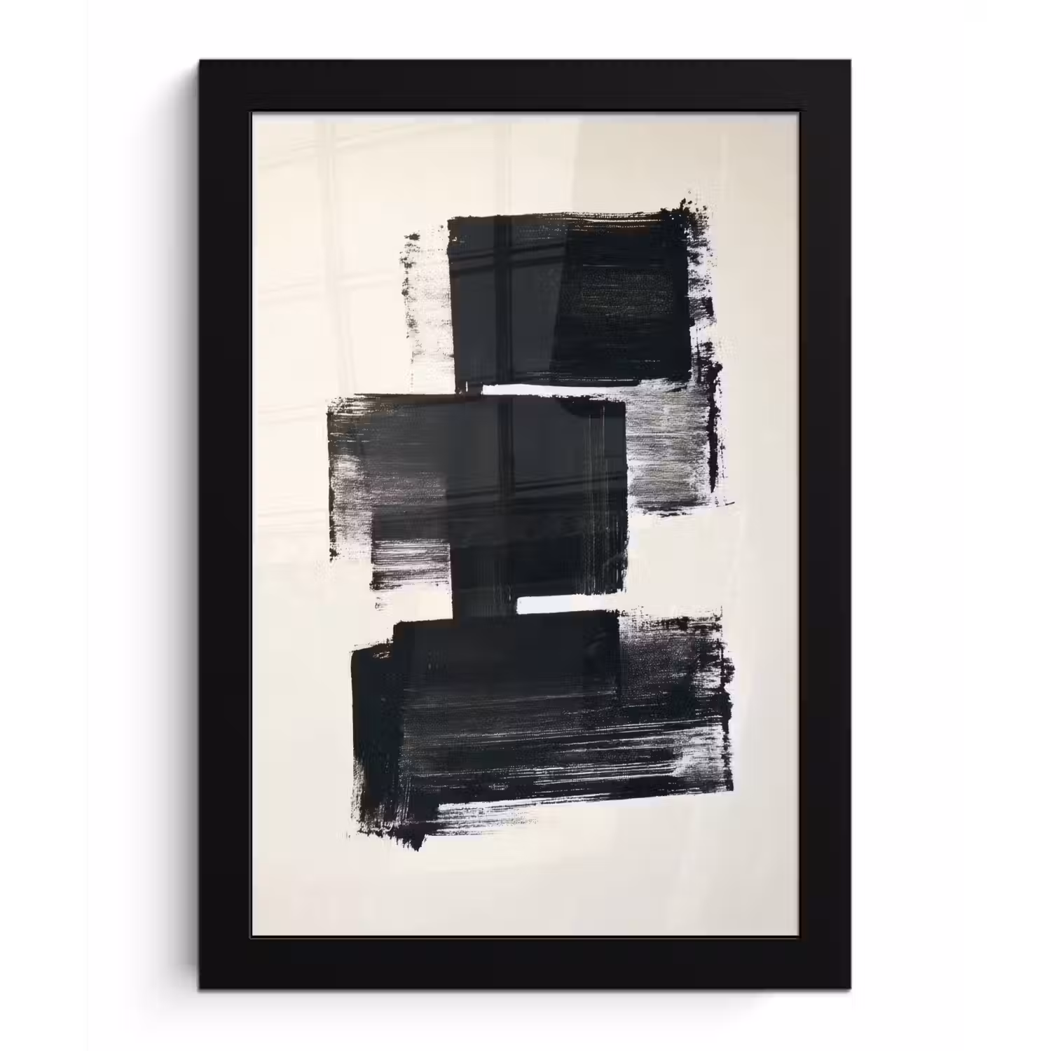 Rechthoeken - Penseelstreken - Abstract - Zwart fotolijst zwart zonder passe partout klein -3d