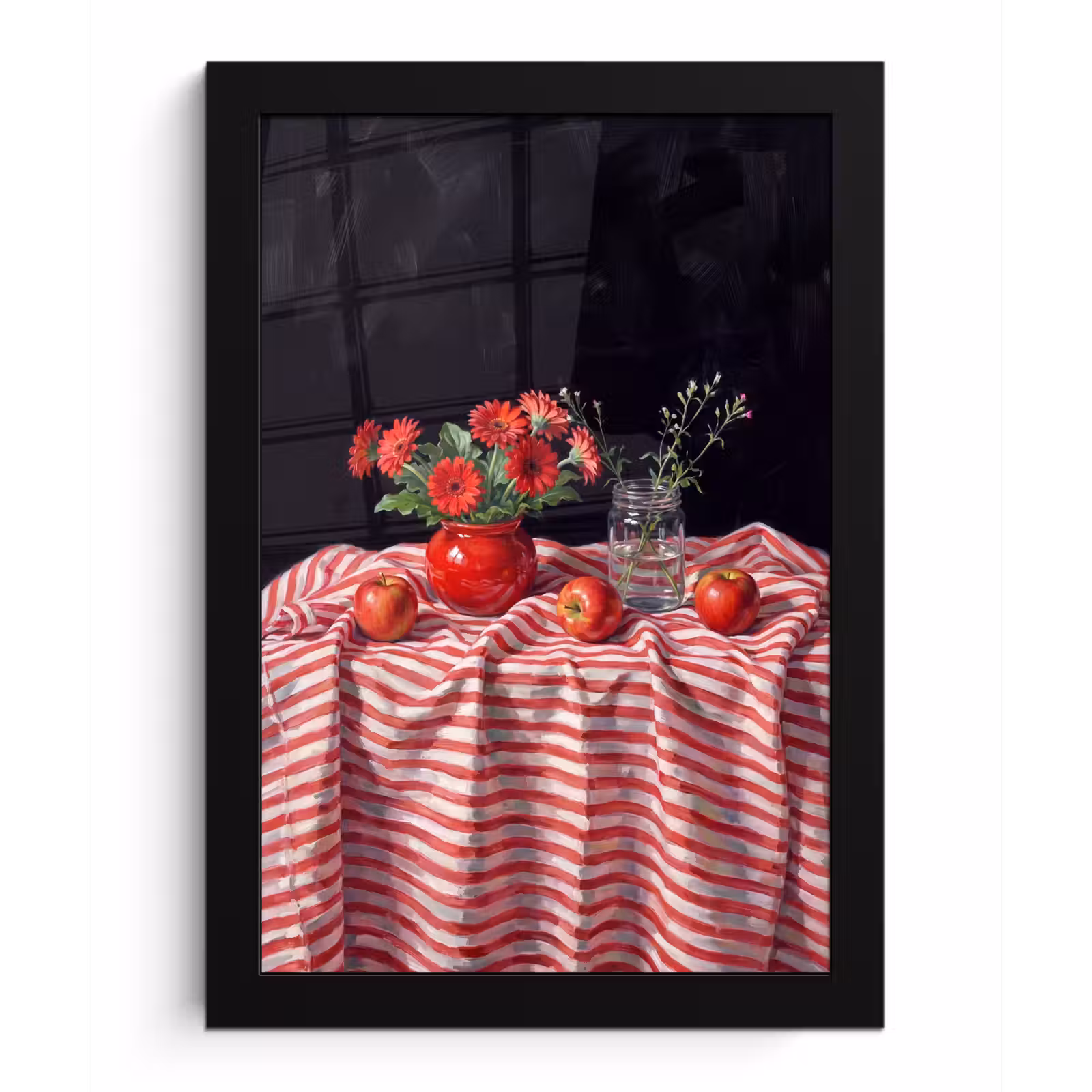 Poster met lijst - Rode bloemen - Vaas - Rode bloemen - Vaas fotolijst zwart zonder passe partout klein