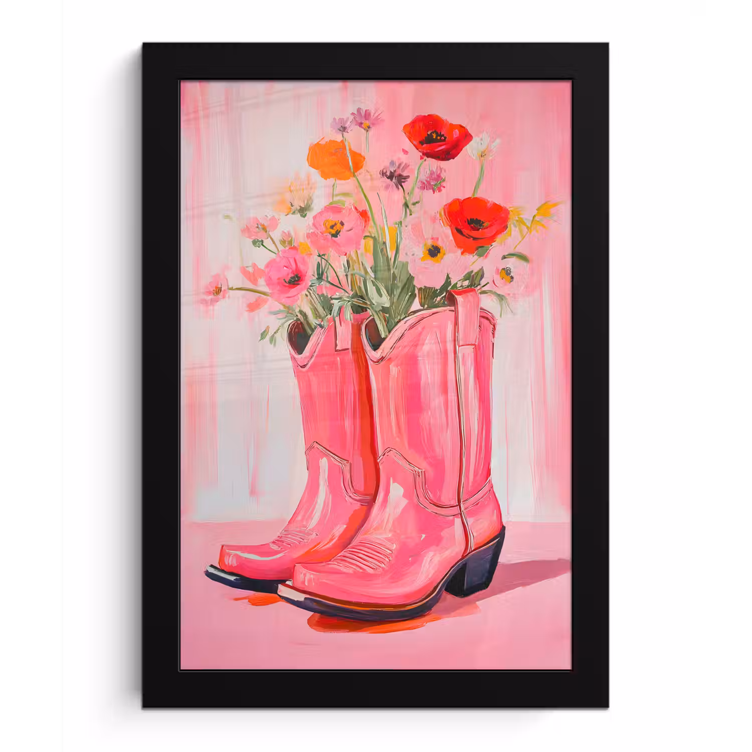 Roze - Bloemen - Cowboy fotolijst zwart zonder passe partout klein -3d