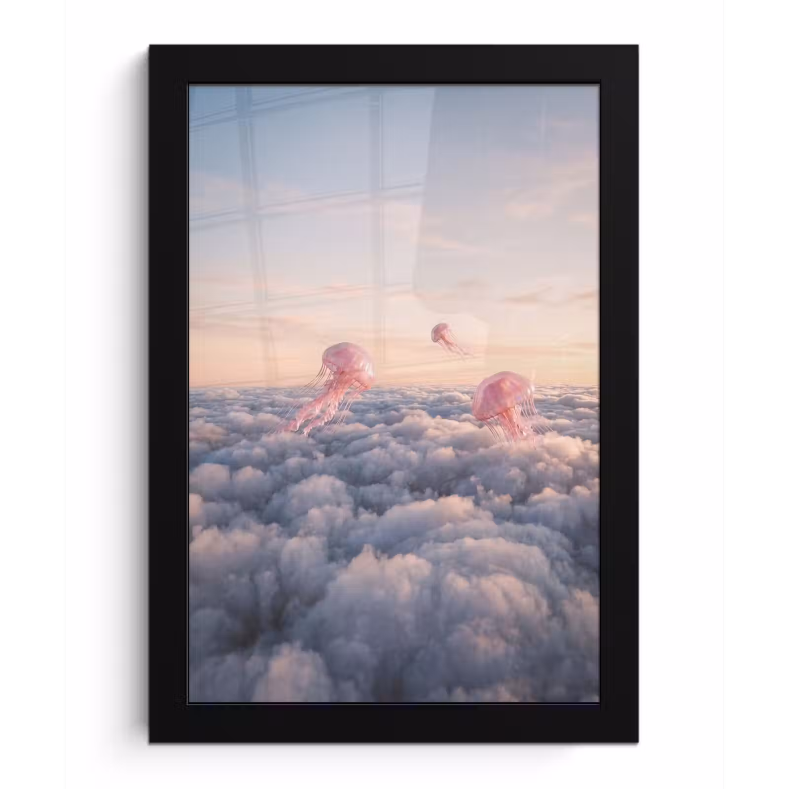 Poster met lijst - Roze dier - Wolken - Roze dier - Wolken fotolijst zwart zonder passe partout klein