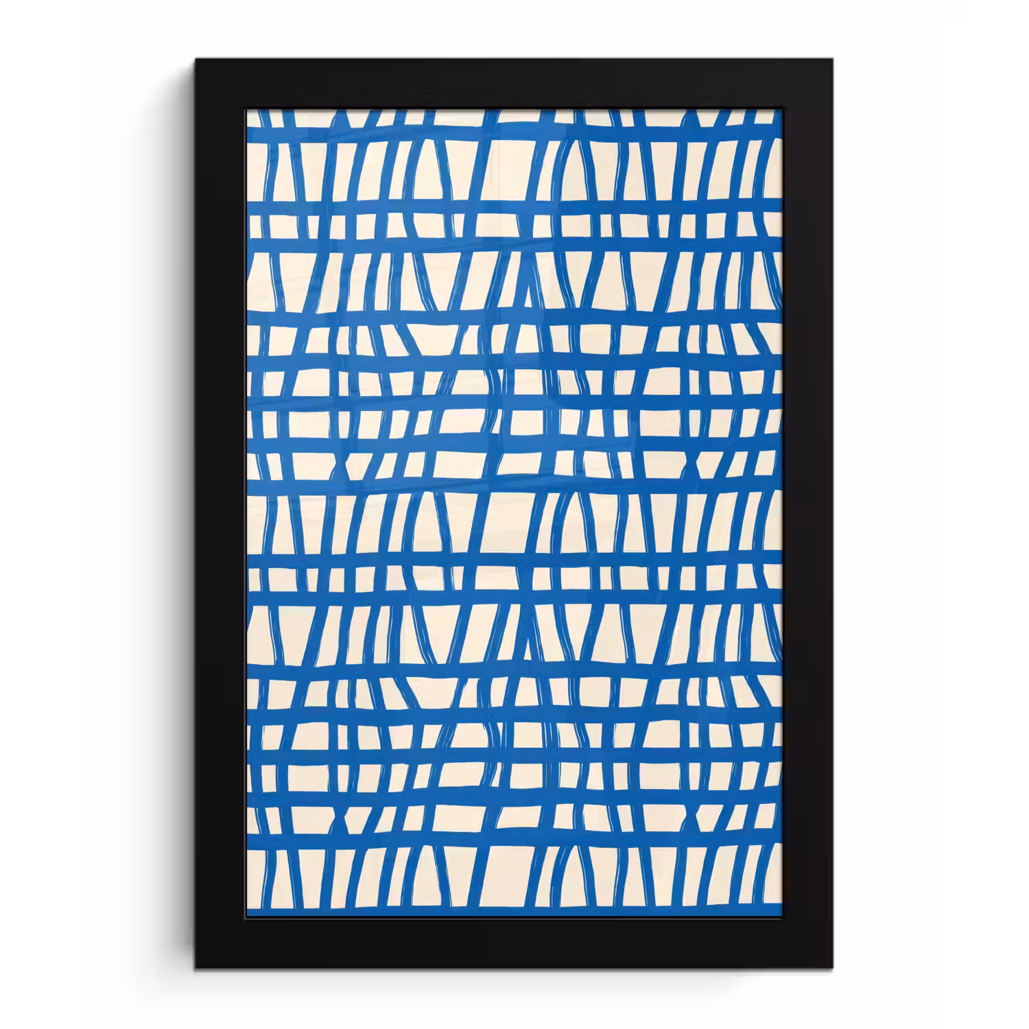 Ruitpatroon - Blauw - Crème fotolijst zwart zonder passe partout klein 224 -3d