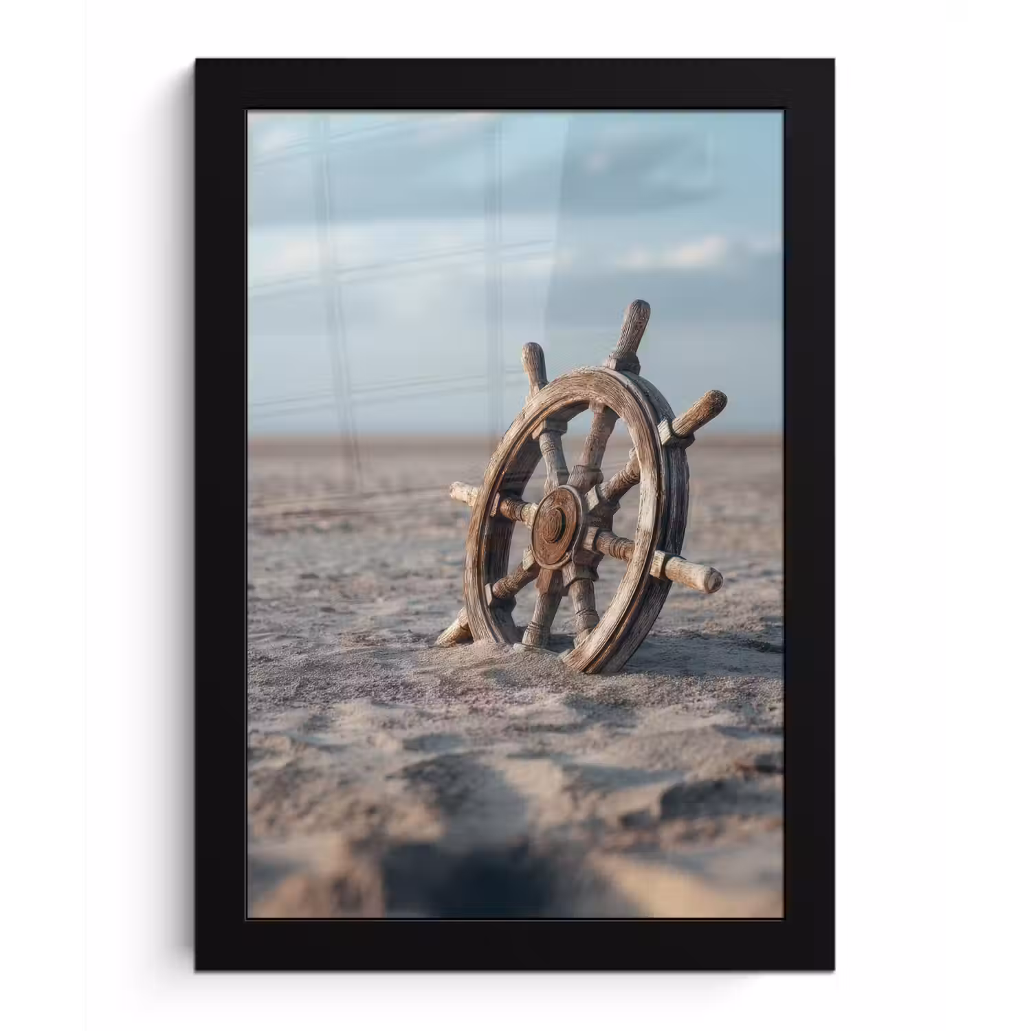 Scheepsstuur - Hout - Bruin - Zand fotolijst zwart zonder passe partout klein -3d