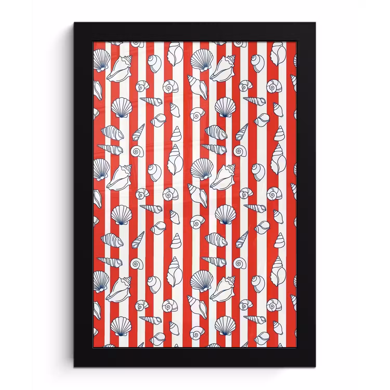 Schelp - Zeedieren - Zomer - Illustratie - Rood - Blauw fotolijst zwart zonder passe partout klein -3d