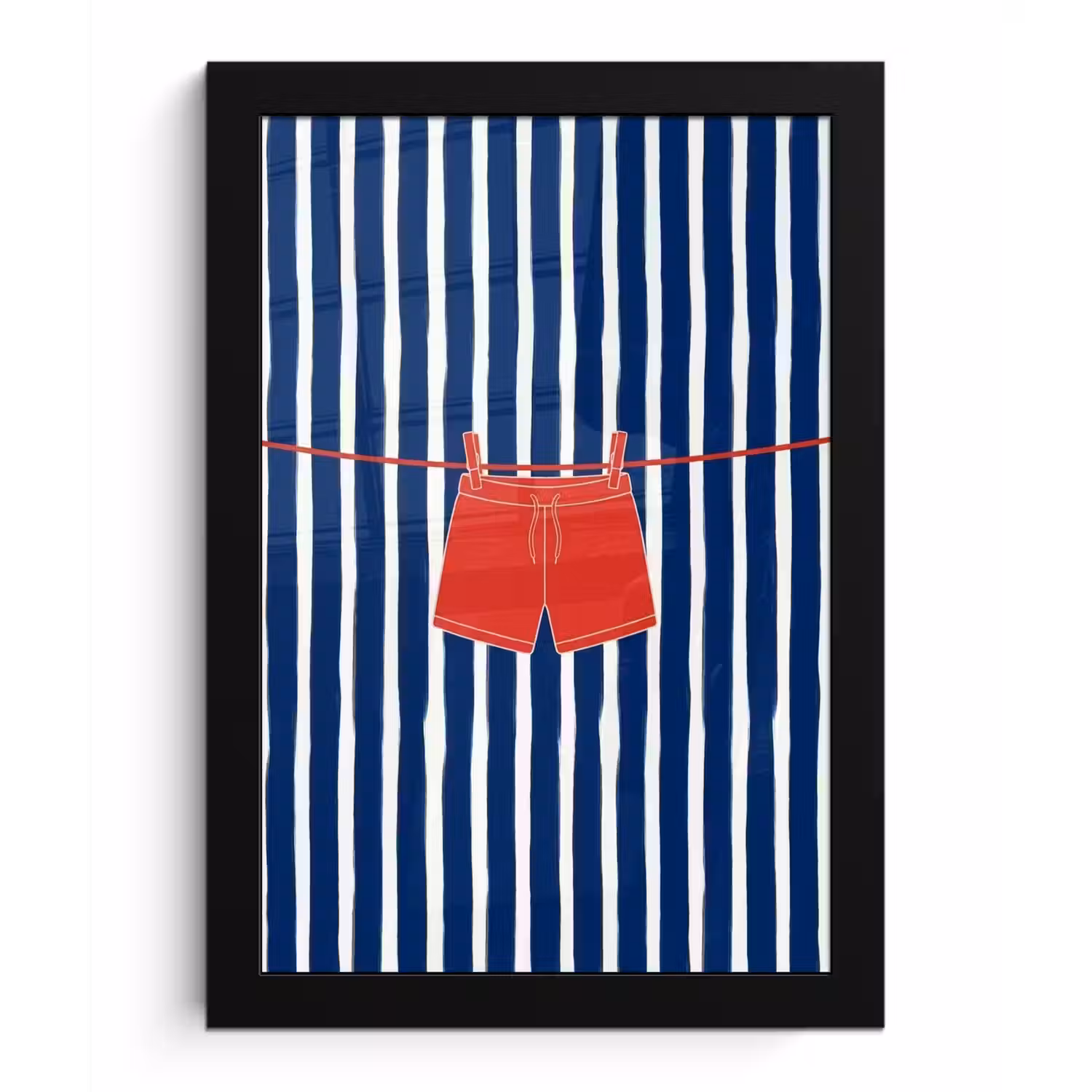 Shorts - Waslijn - Zomer - Illustratie - Rood fotolijst zwart zonder passe partout klein -3d