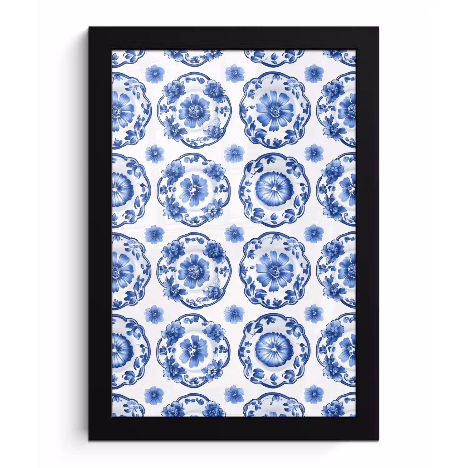 Sierborden - Bloemen - Blauw fotolijst zwart zonder passe partout klein 224 -3d