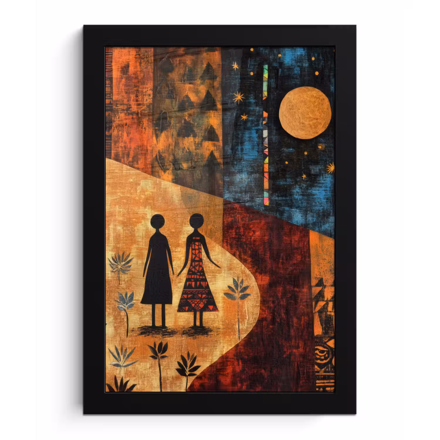 Silhouetten - Abstract - Zon - Maan fotolijst zwart zonder passe partout klein -3d