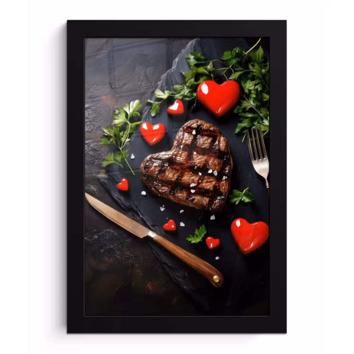 Steak - Hart - Bestek fotolijst zwart zonder passe partout klein -3d