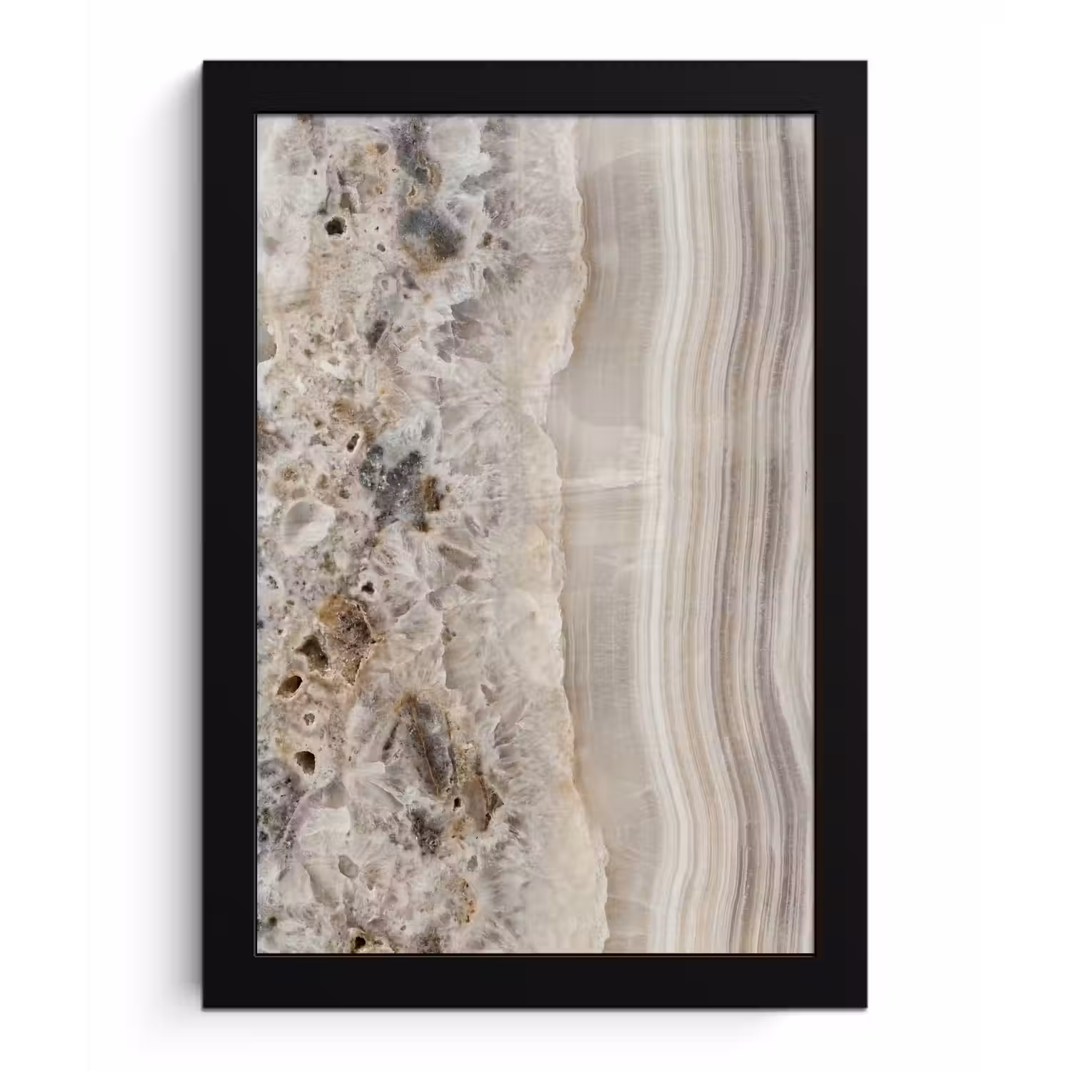 Steen - Textuur - Abstract - Beige - Wit fotolijst zwart zonder passe partout klein -3d