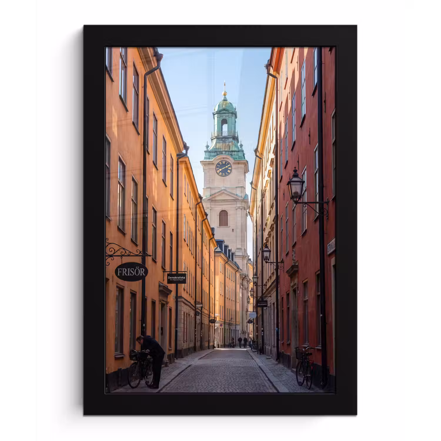 Straat - Klokkentoren - Stad - Architectuur - Historisch fotolijst zwart zonder passe partout klein -3d