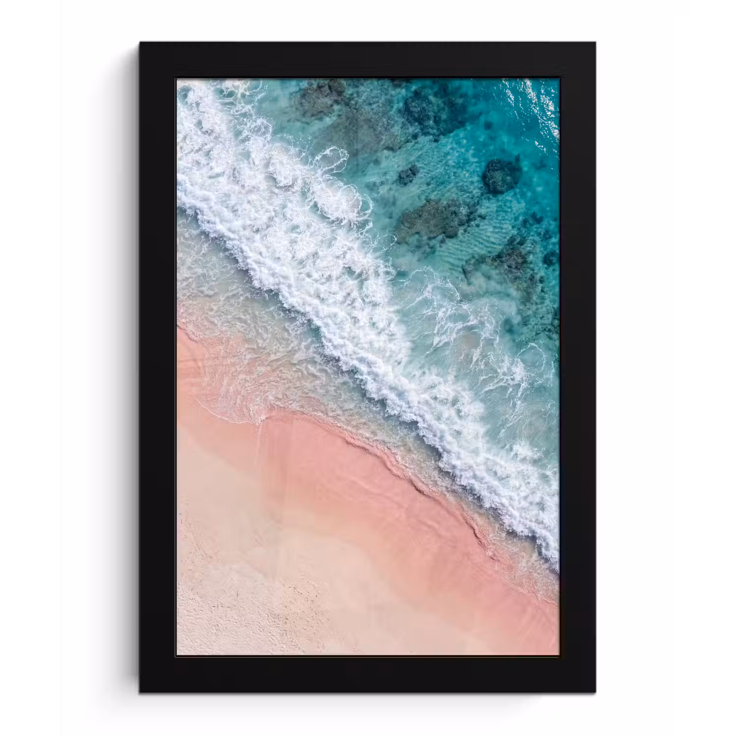 Strand - Oceaan - Golven - Roze Zand - Natuur fotolijst zwart zonder passe partout klein -3d