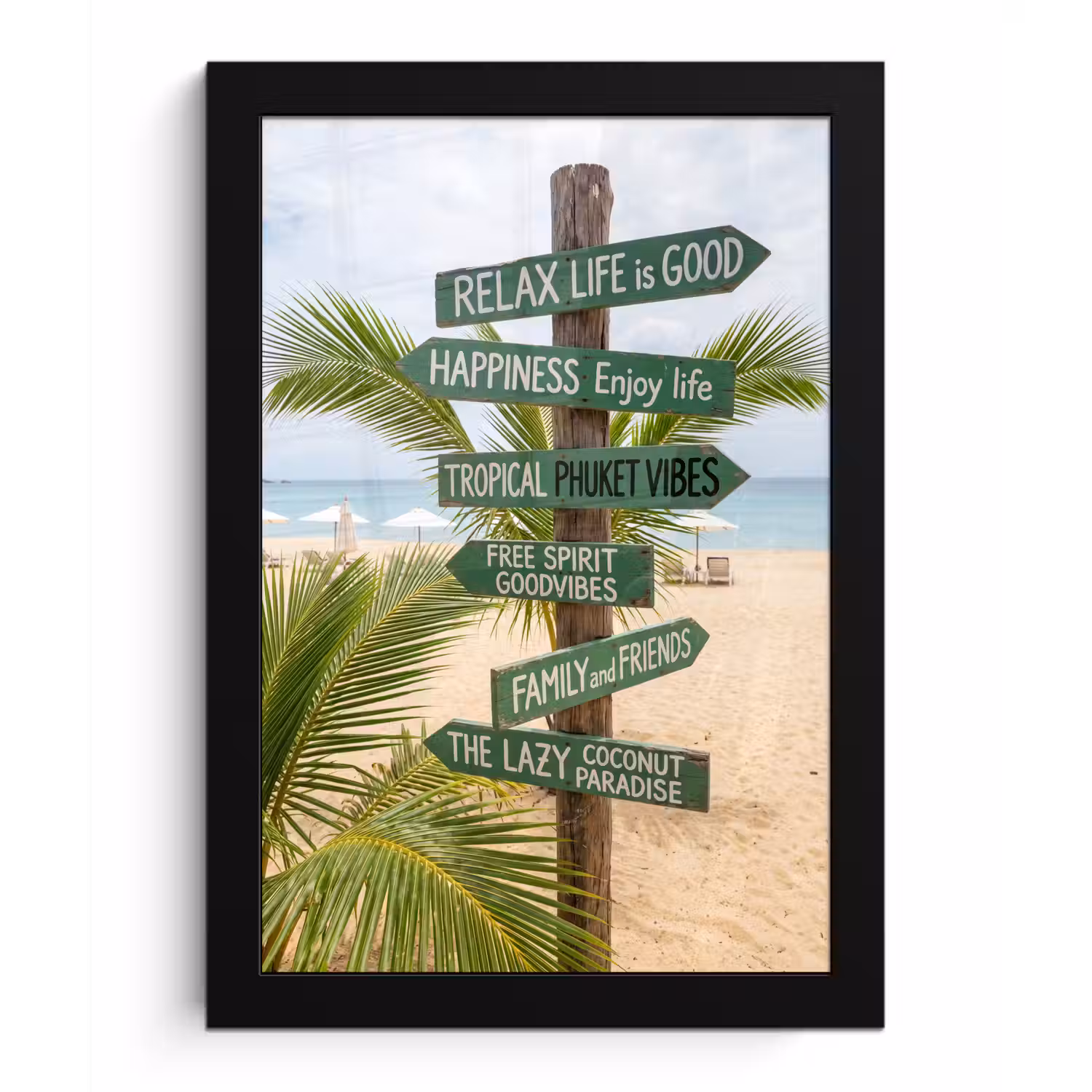 Strand - Wegwijzer - Palmen - Tropisch - Groen fotolijst zwart zonder passe partout klein -3d