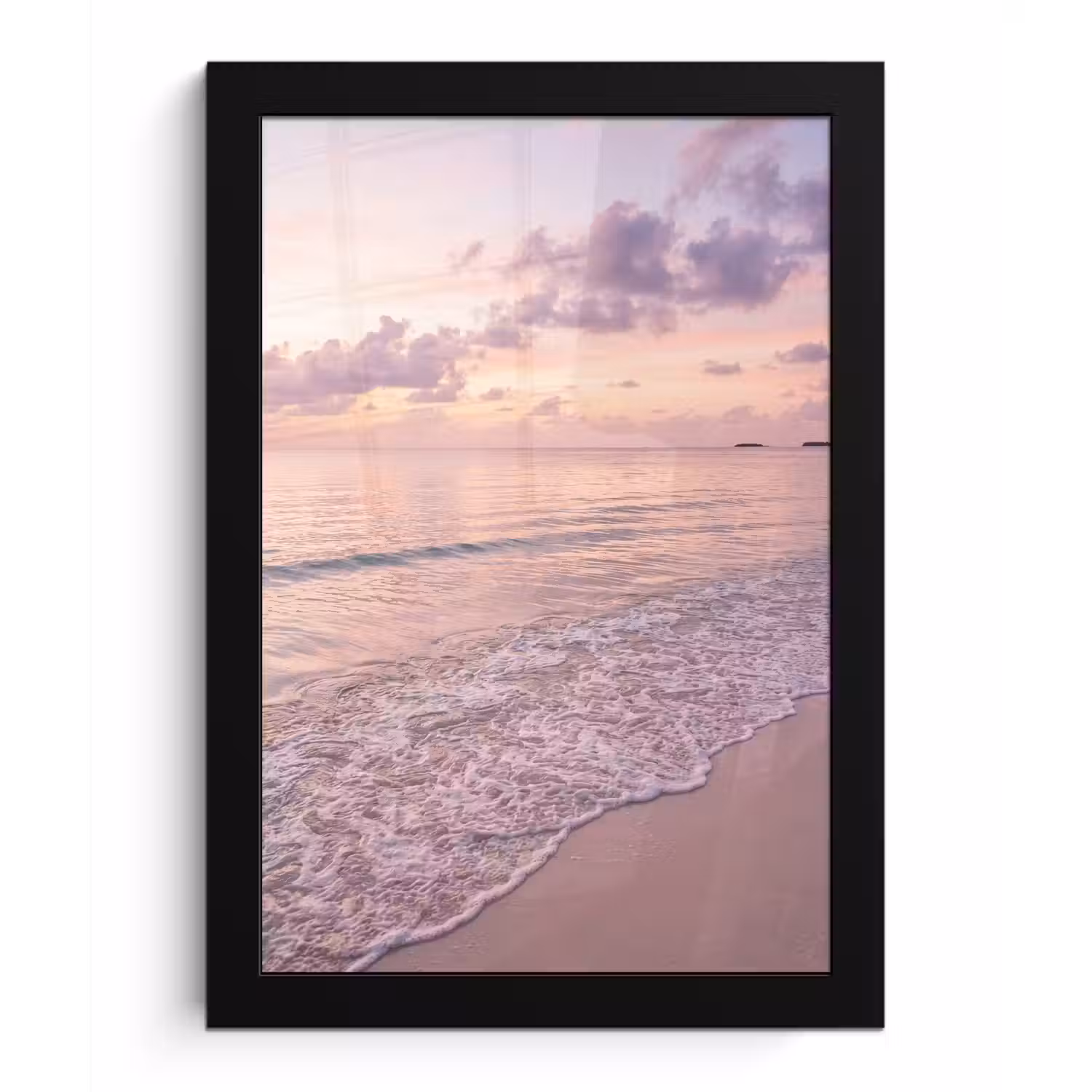 Strand - Zonsondergang - Natuur - Minimalistisch - Roze fotolijst zwart zonder passe partout klein -3d