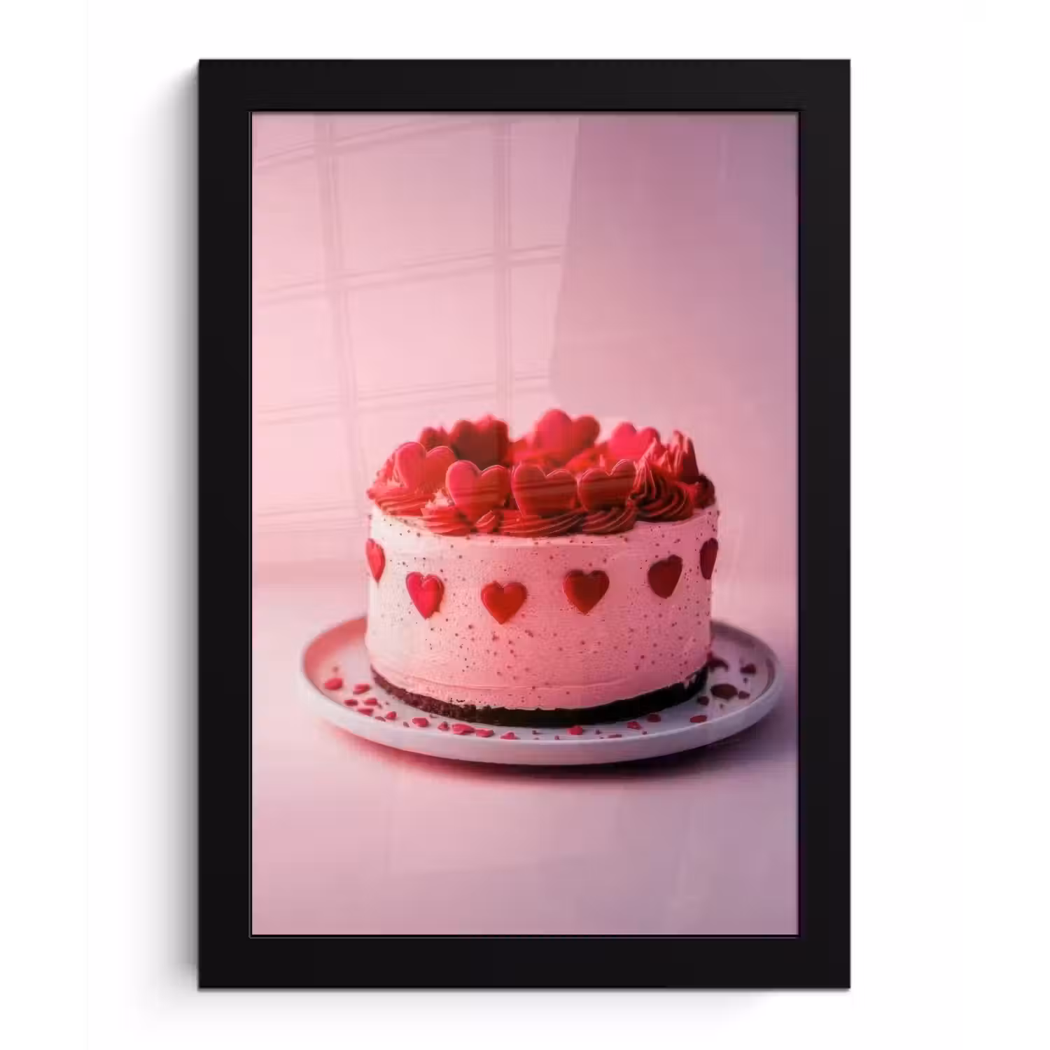 Taart - Hart - Roze fotolijst zwart zonder passe partout klein -3d