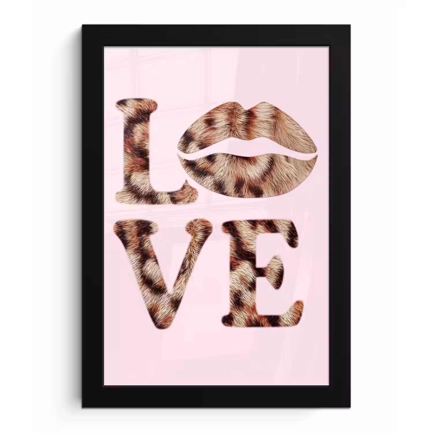 Tekst - Love - Pantervacht - Lichtroze fotolijst zwart zonder passe partout klein -3d