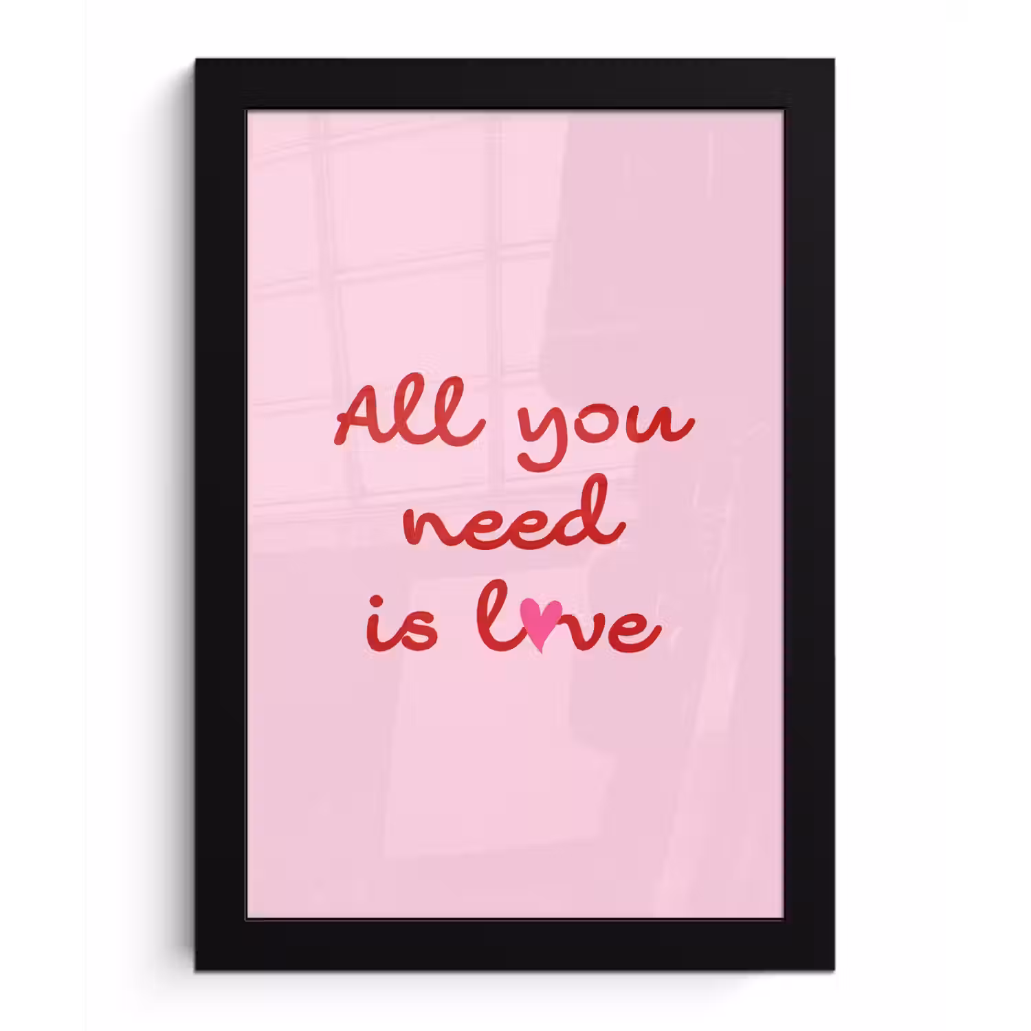 Tekst - Roze - Love - Hart fotolijst zwart zonder passe partout klein -3d