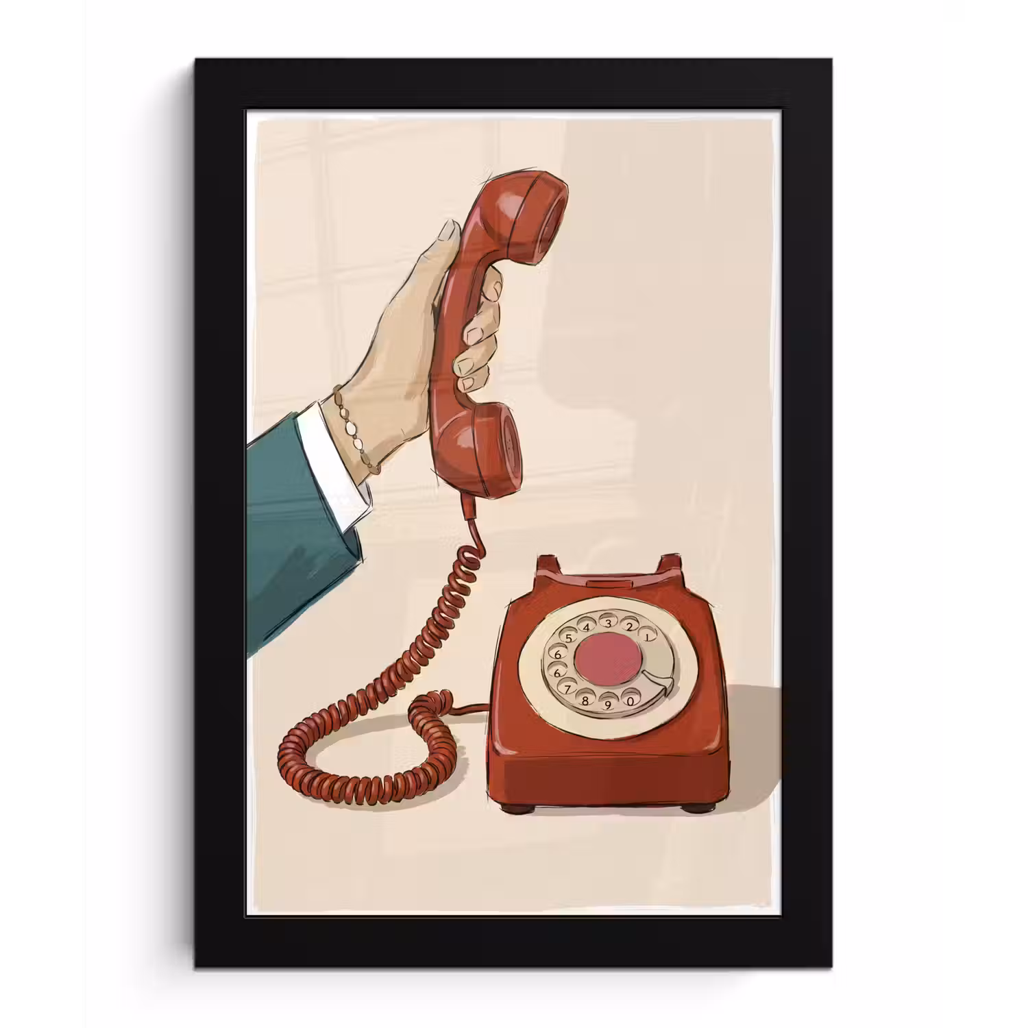 Telefoon - Hand - Vintage - Communicatie - Rood fotolijst zwart zonder passe partout klein -3d