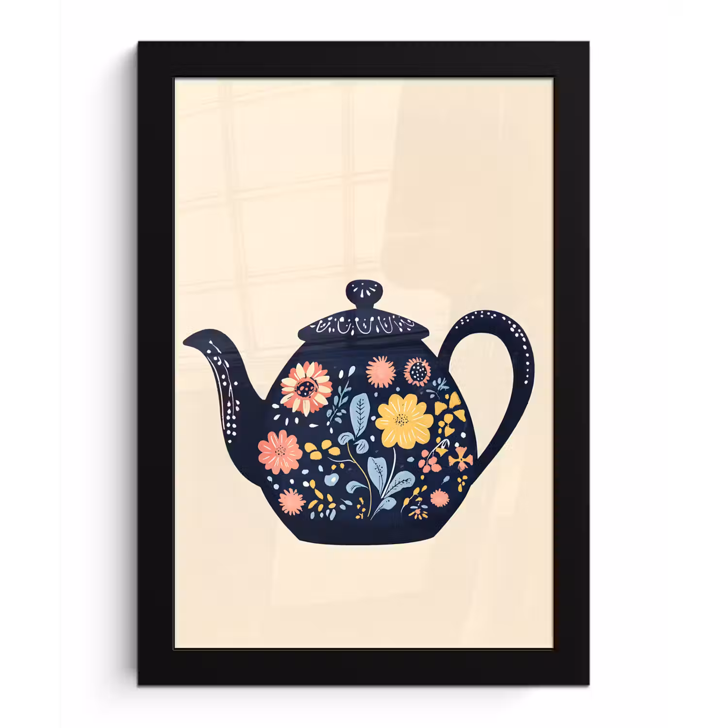 Theepot - Kleurrijk - Bloemen fotolijst zwart zonder passe partout klein -3d