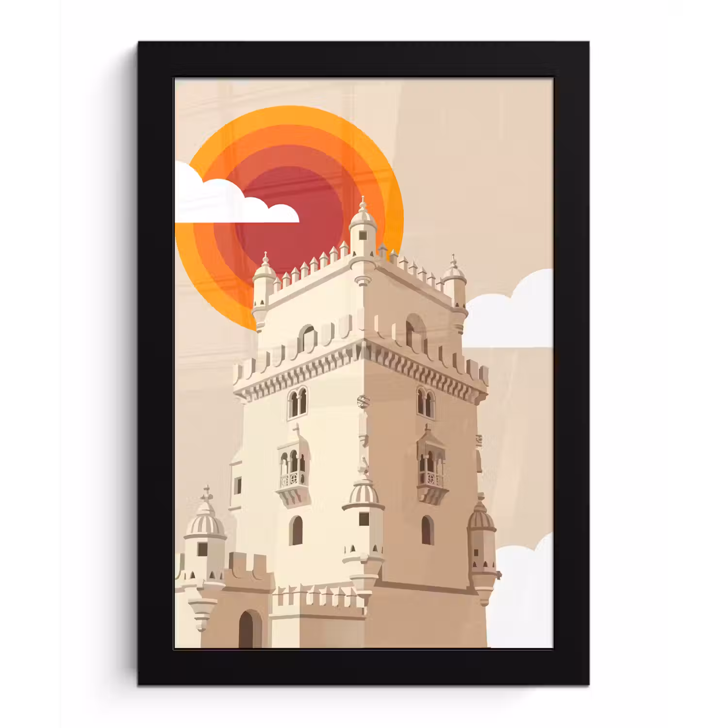Toren - Rivier - Architectuur - Modern - Oranje fotolijst zwart zonder passe partout klein -3d