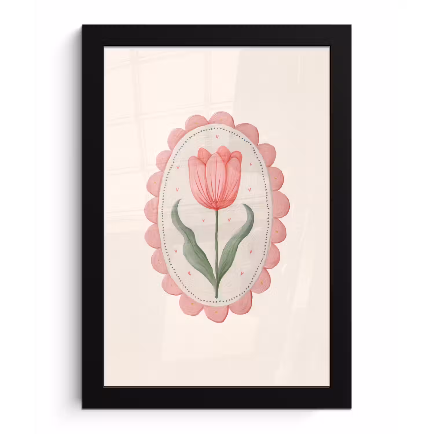 Tulp - Lijst - Ovaal - Illustratie fotolijst zwart zonder passe partout klein -3d