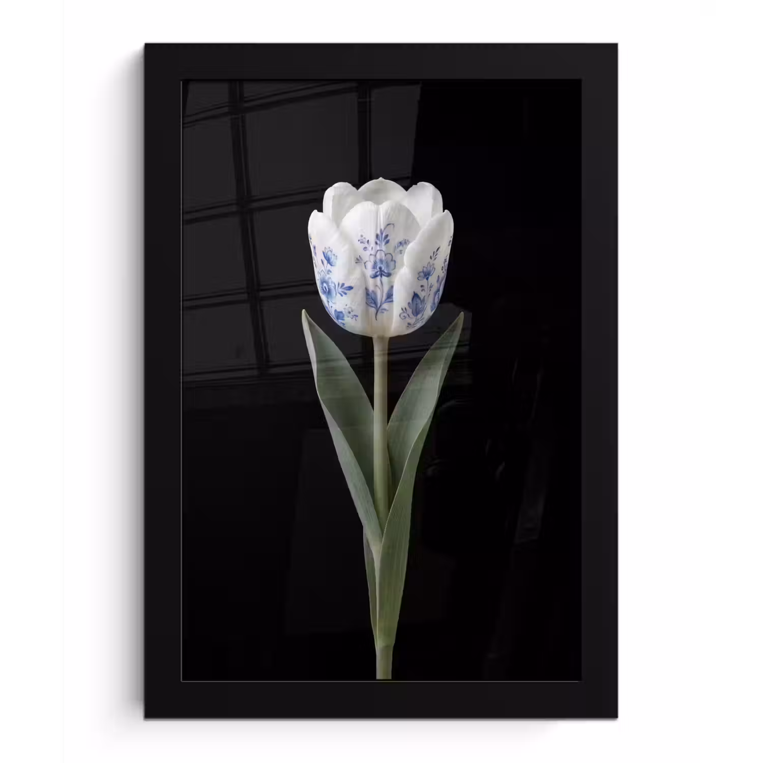 Tulp - Patroon - Blauw fotolijst zwart zonder passe partout klein -3d