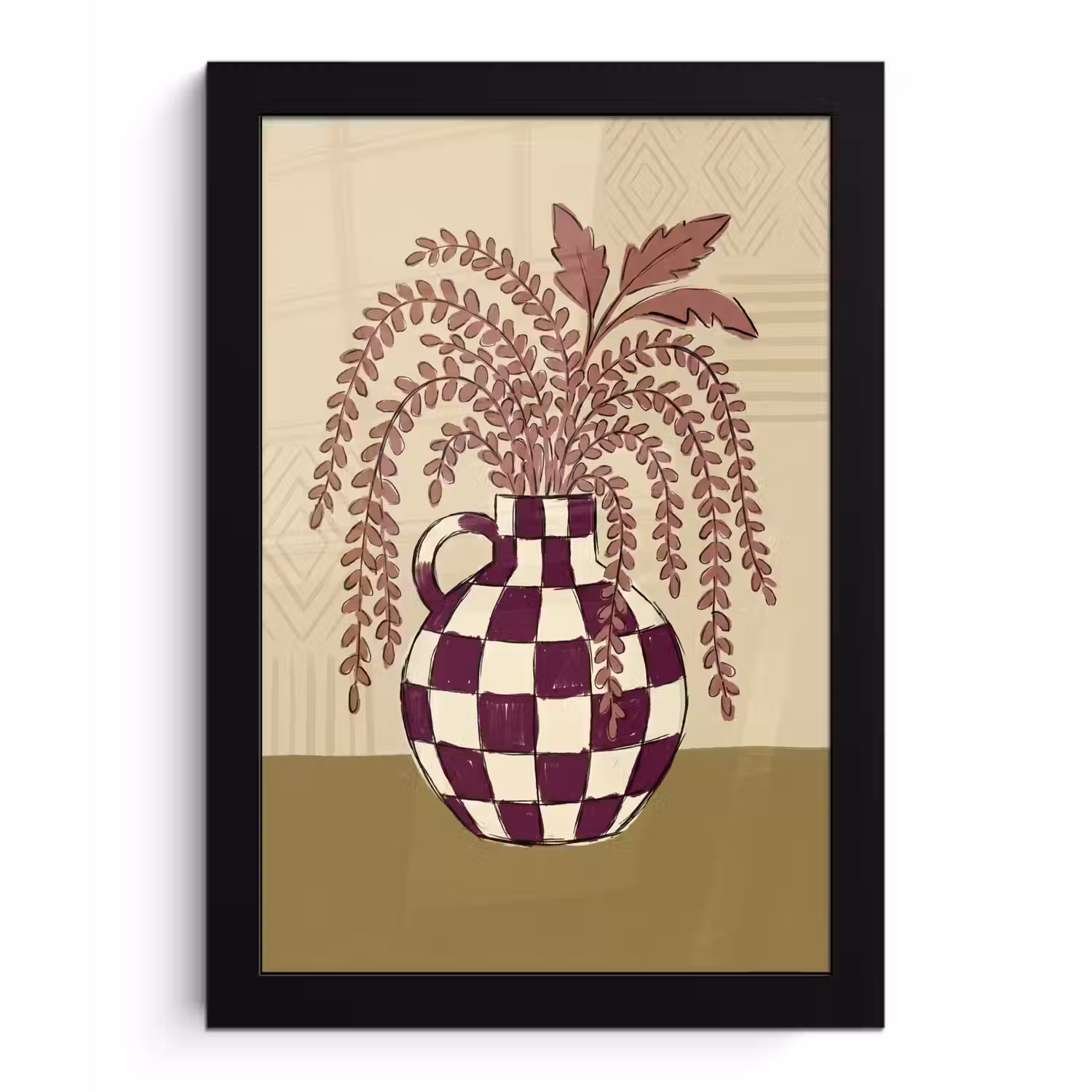 Vaas - Geruit - Planten - Modern - Paars fotolijst zwart zonder passe partout klein -3d