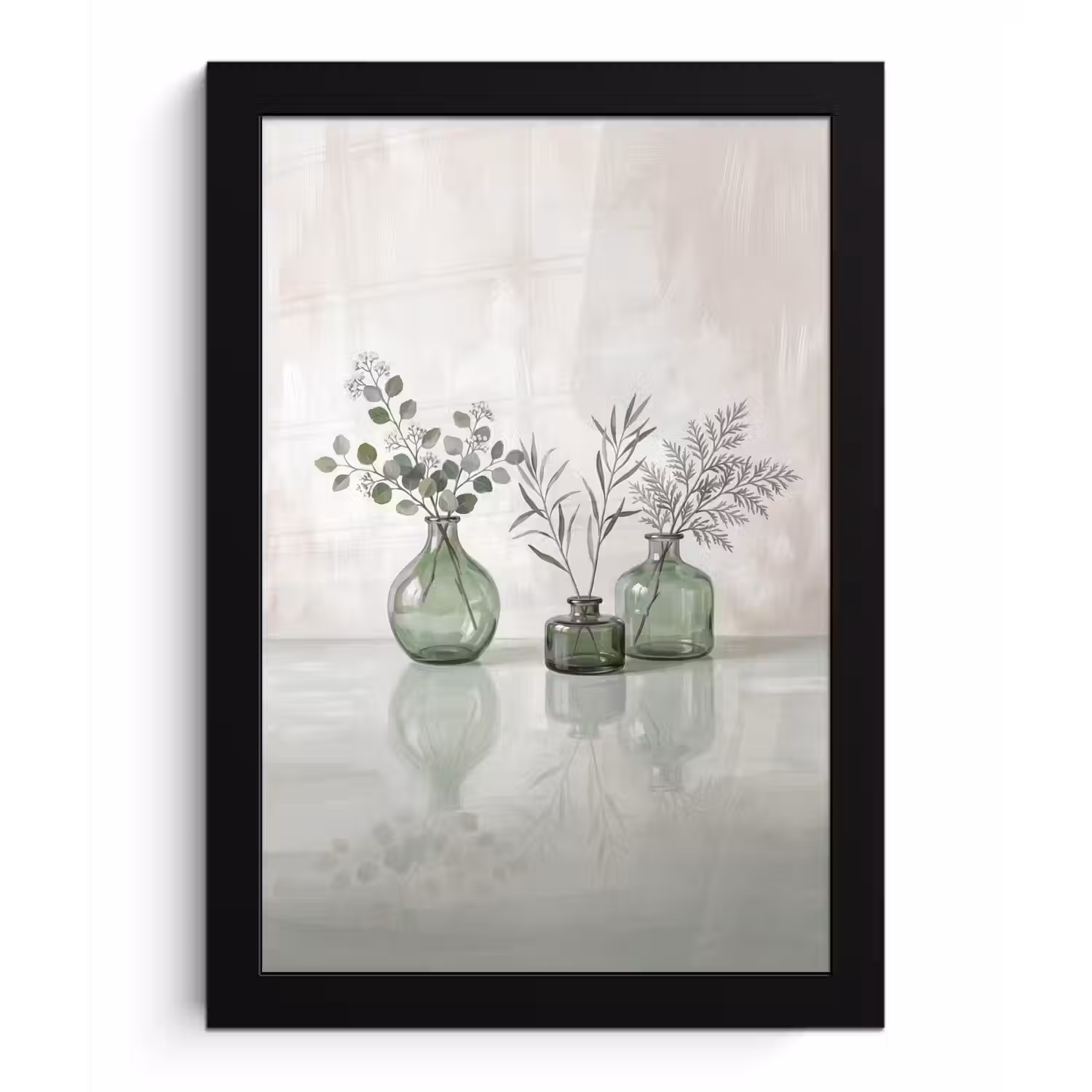 Vazen - Bladeren - Groen fotolijst zwart zonder passe partout klein -3d