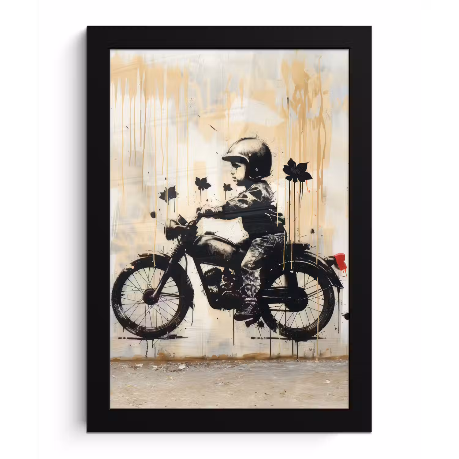 Vintage - Street art - Motor - Jongen - Graffiti - Zwart - Banksy fotolijst zwart zonder passe partout klein -3d