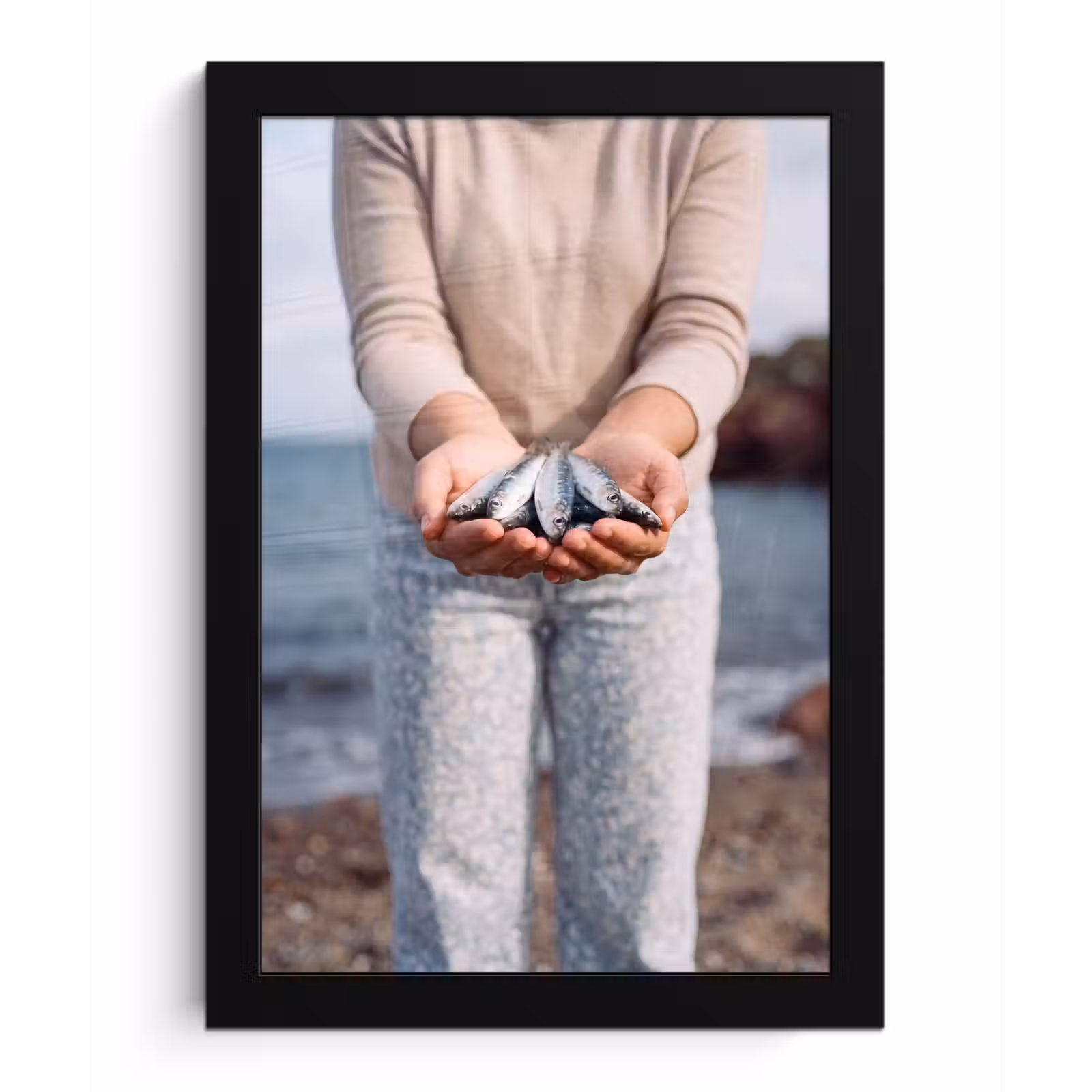 Poster met lijst - Vis - Handen - Natuur - Vis - Handen - Natuur fotolijst zwart zonder passe partout klein